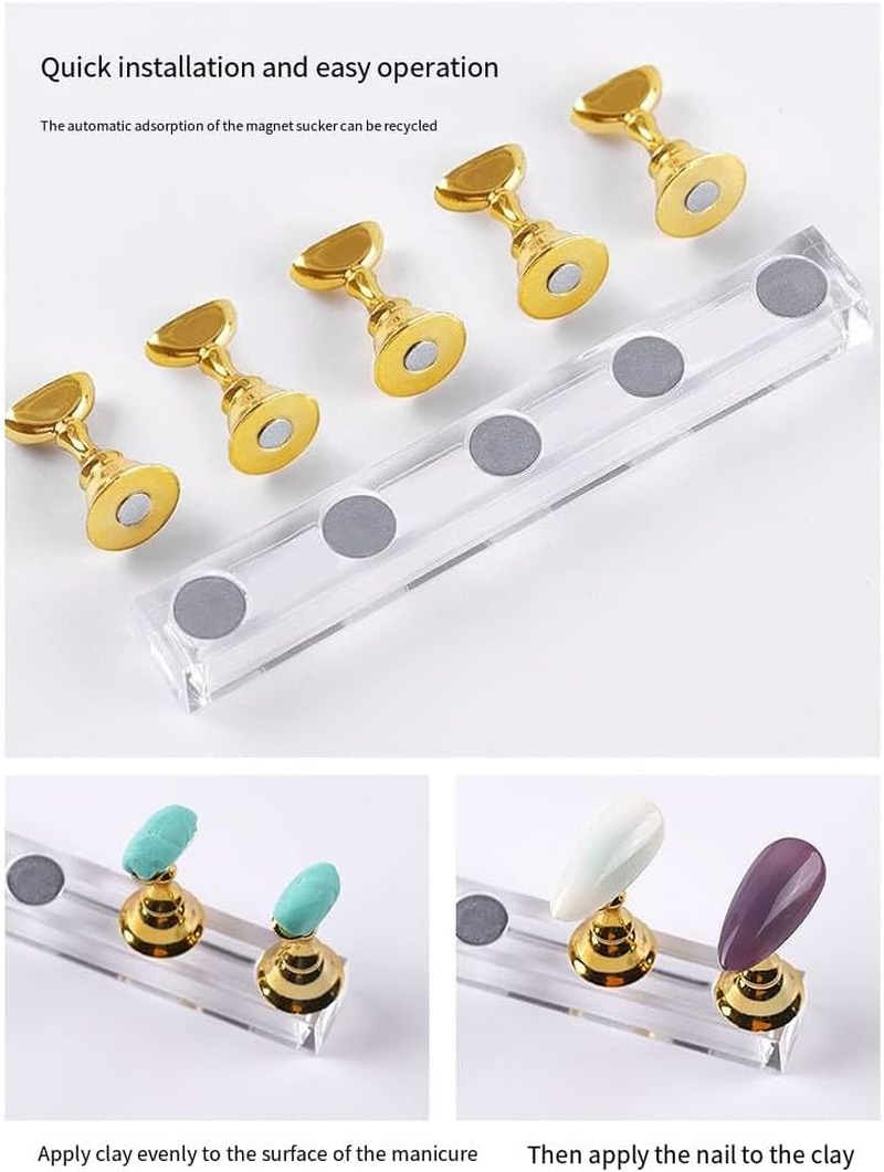 HIGHROCK 2 Sets Magnetic Nail Tip Practice Stand Nail Holders for Painting and False Nail Tip Manicure Tool,Acrylic Nail Display Stand