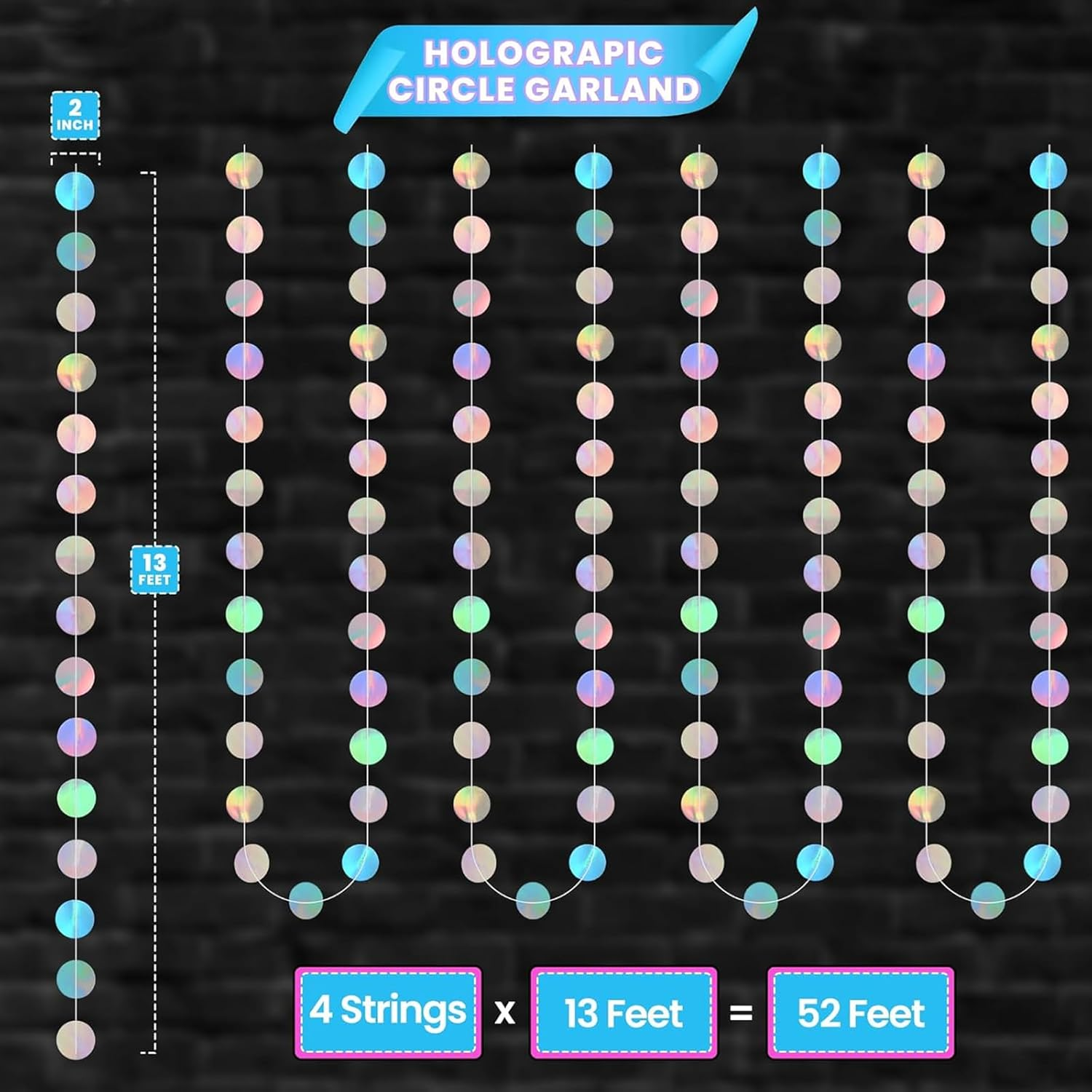 Weidllys Iridescent Party Decorations,4Pack Disco Decor with Tape,Hanging Streamer for under the Sea,Mermaid Party,Birthday,Graduation,Baby Bridal Shower,Wedding Backdrop Table Wall Decor(52Ft) image number 1