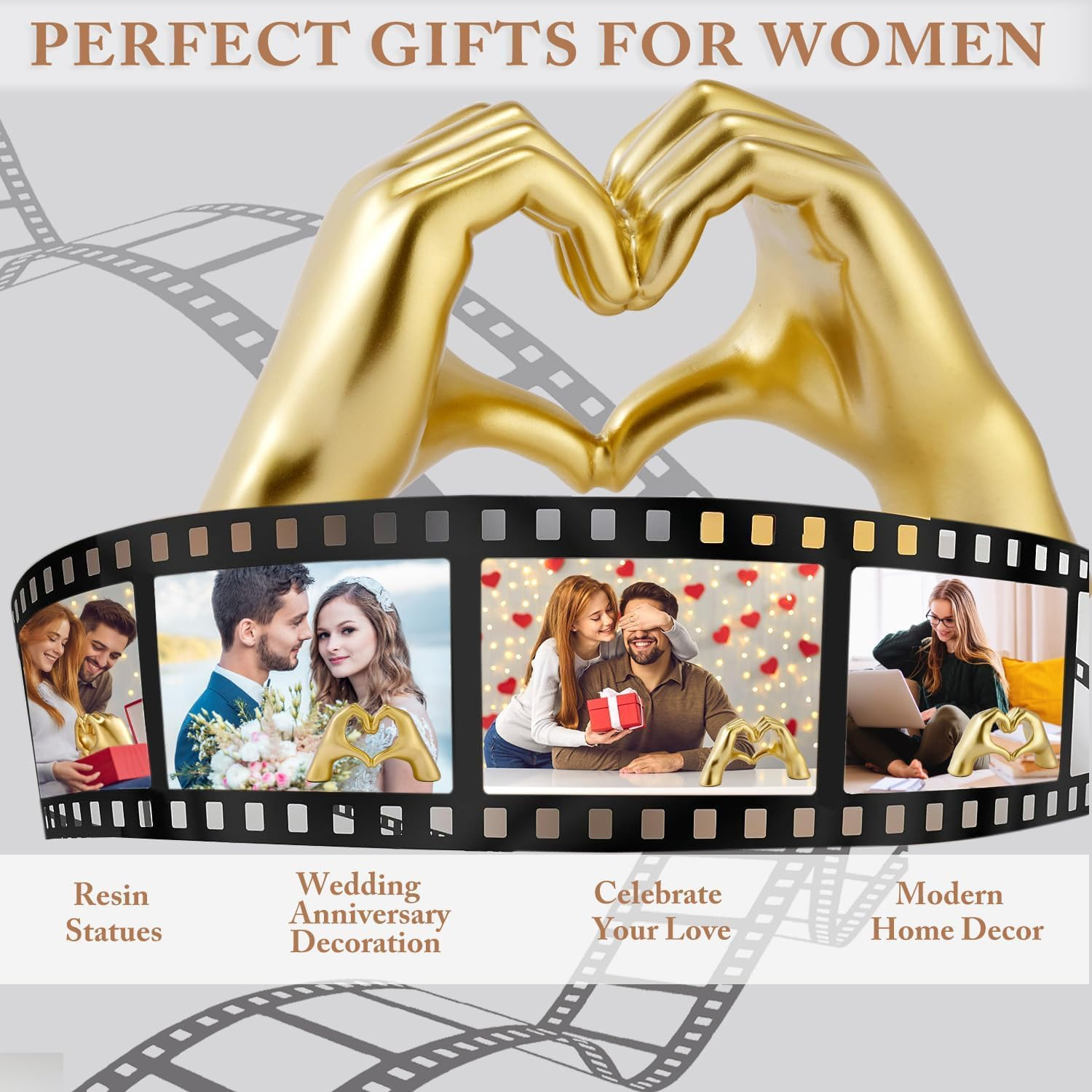 Gold Heart Hands Decoration, Love Finger Wedding Decoration, Small Ornament for Coffee Table, Office and Bedroom Home Decor, Modern Art Aesthetic (Gold) image number 3