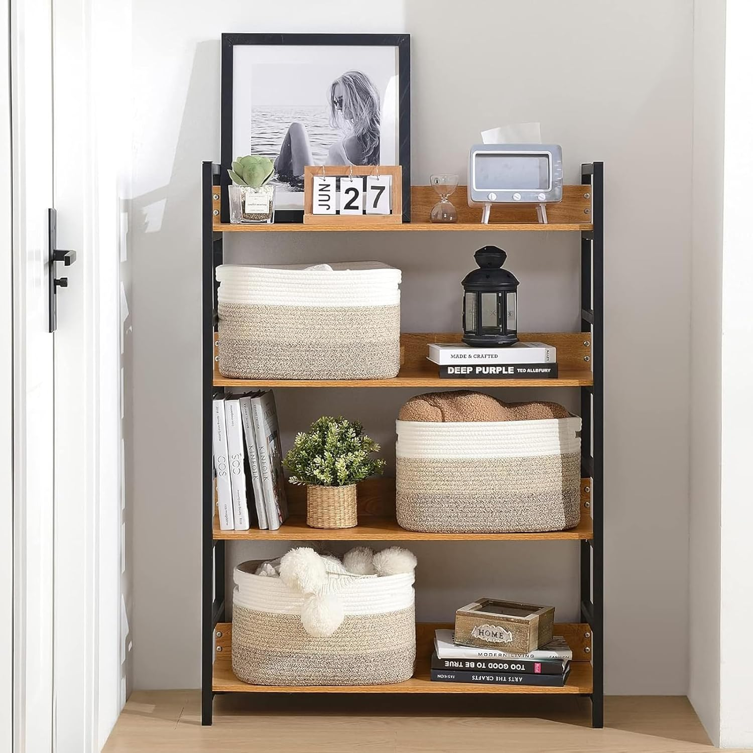 3Pack Storage Basket for Organizing, Woven Baskets for Storage, Cotton Rope Basket for Toys,Towel Baskets for Bathroom, Gradient Yellow 38*25*23Cm image number 2