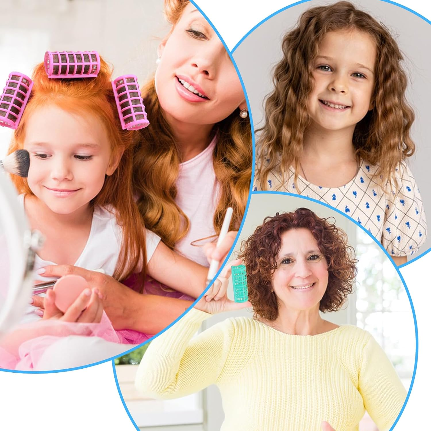 30Pcs Hair Curlers Rollers Set, 5 Sizes Self Grip Hair Rollers No Hair Damaging for Long, Medium Hair, Hair Rollers for Volum, Snap on Hair Curlers for Women Hair Styling (1.5/2/2.5/3/3.5 CM)