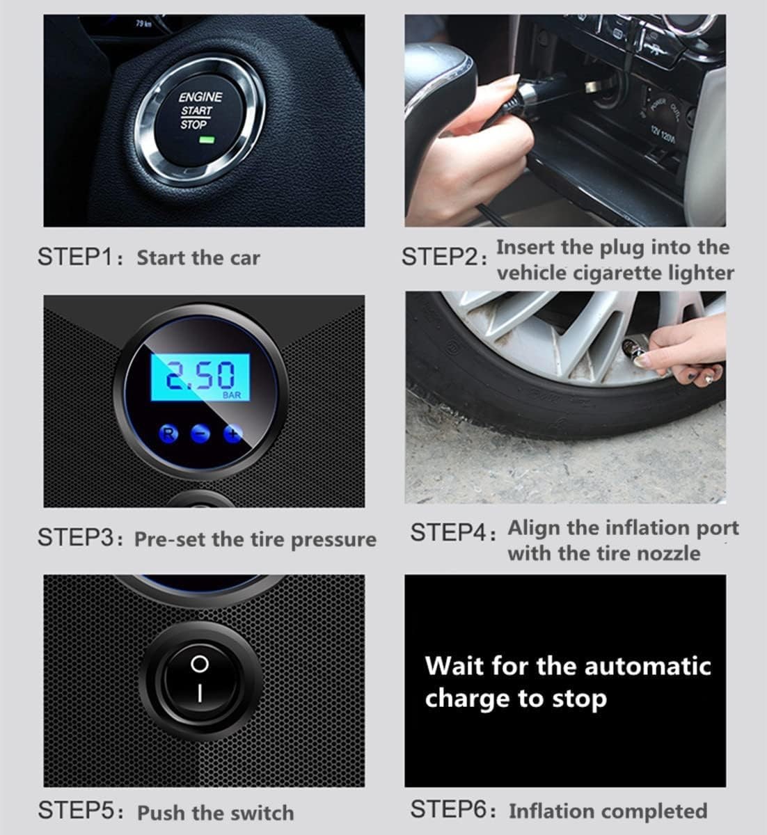 Air Compressor Tire Inflator, Portable 150PSI DC12V Air Pump 9.5FT Cord with Digital Pressure Display with LED Light, for Car, Bicycle and Other Inflatables image number 2