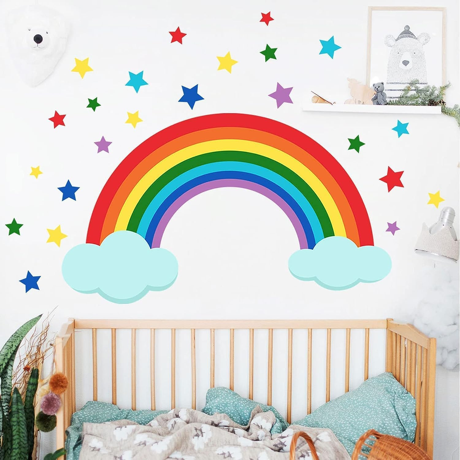 Maydahui Rainbow Cloud Wall Decal Colorful Stars Wall Vinyl Sticker (30 X 42 Inch) Removable Peel and Stick Art Mural Decor for Baby Kids Bedroom Nursery Playroom Girl&rsquo;S Room image number 2
