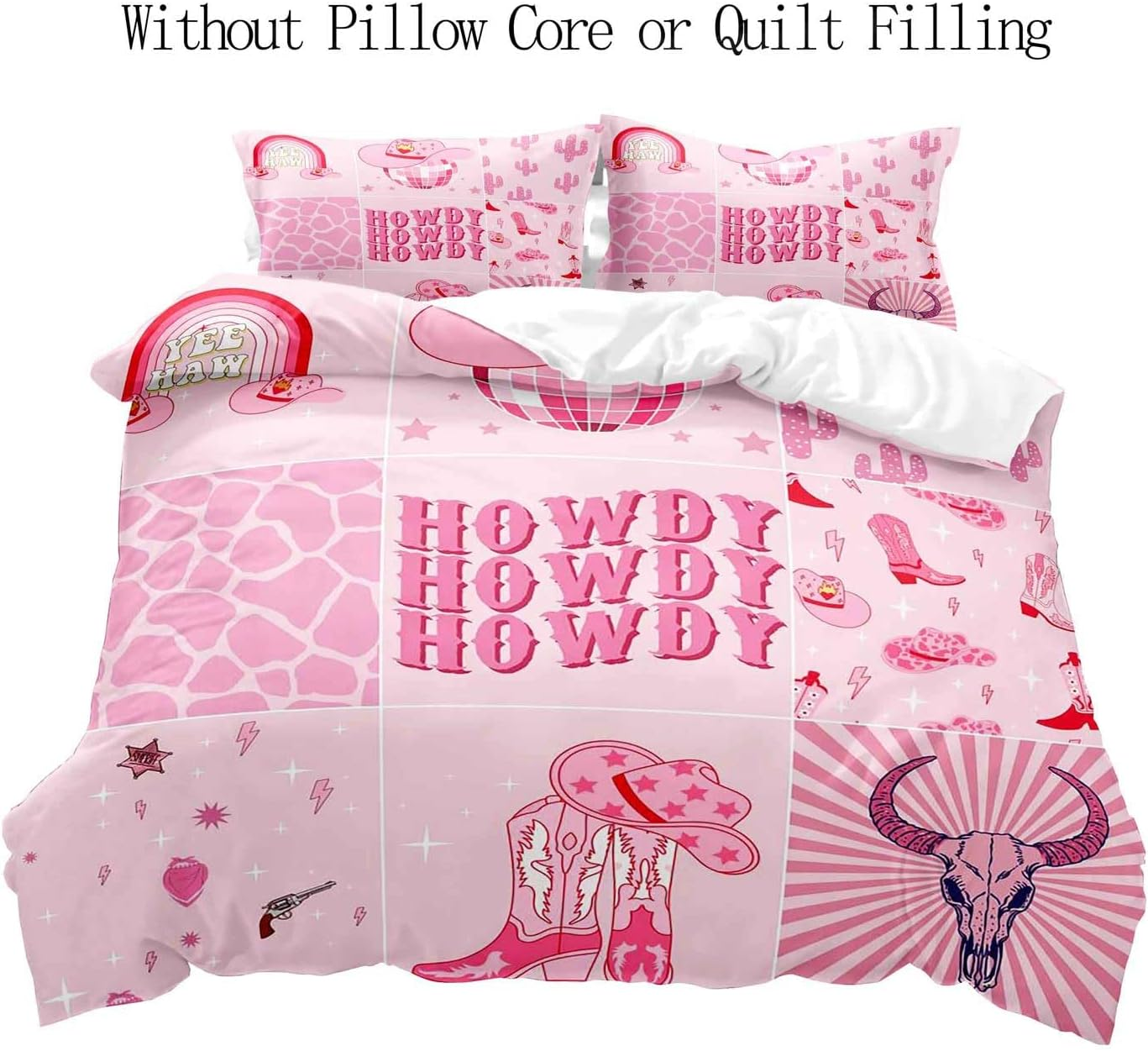 LUVIVIHOME 3PCS Disco Cowgirl Duvet Cover Full Bedding Set, Preppy Bedding, Teen Girl Bedding, Western Cowboy Cowgirl Boots Hat Howdy Hot Pink Comforter Quilt Cover, College Dorm Decor, 2 Pillow Shams image number 6