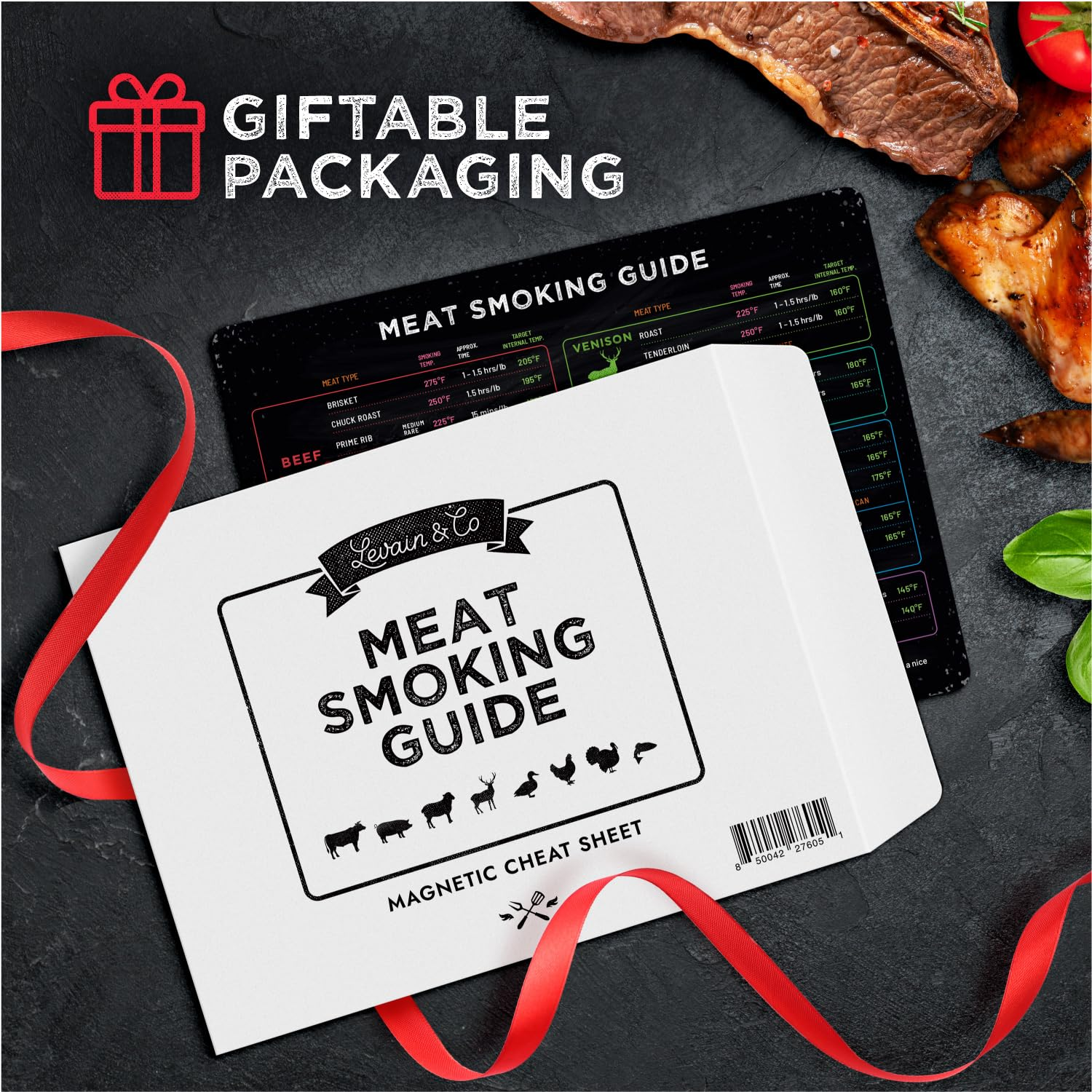 Levain & Co Meat Smoking Magnet Horizontal & BBQ Smoker Guide - Smoker & Pellet Grill Accessories - Wood, Time, & Temp - Grill Accessories for Outdoor Grill - BBQ Smoker Accessories - Grilling Gifts image number 4