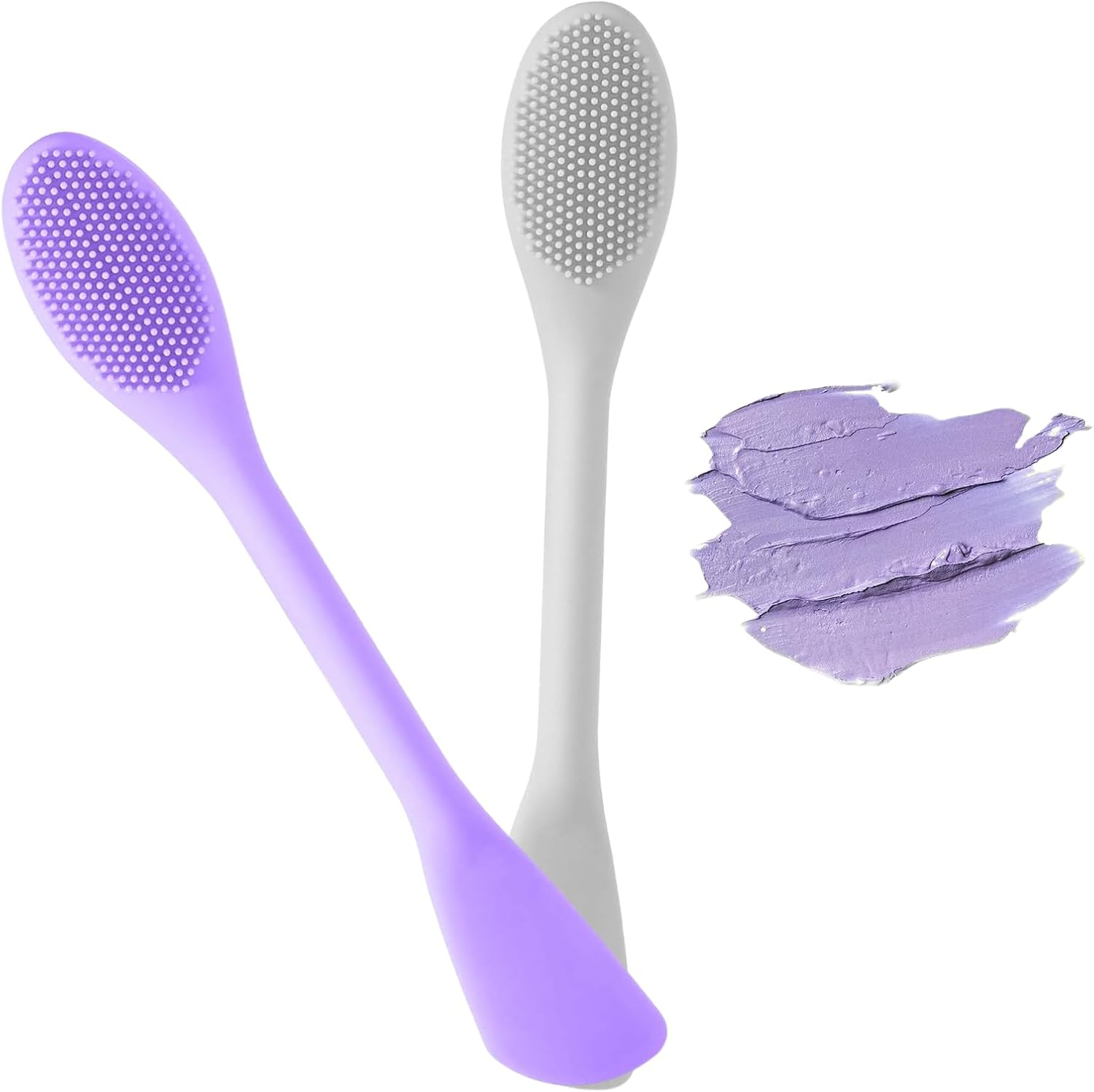 2 Pcs Pore Cleaning Brush, 2 in 1 Siliconepore Scrubber, Double-Sized Face Mask Brush Scrubber Applicator Facial Tools for Clay Mud Charcoal Face Mask (Purple+Grey) image number 1