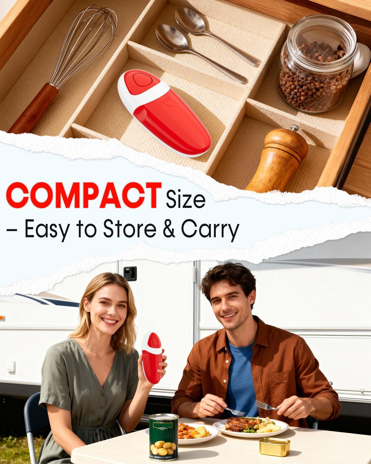 Electric Can Opener for Seniors One Touch - Easy Use, Smooth Edge Side Cut Auto Can Opener with Power Motor Fits All Can Sizes - Battery Operated, Hand Free for Kitchen by Befumly (Red)