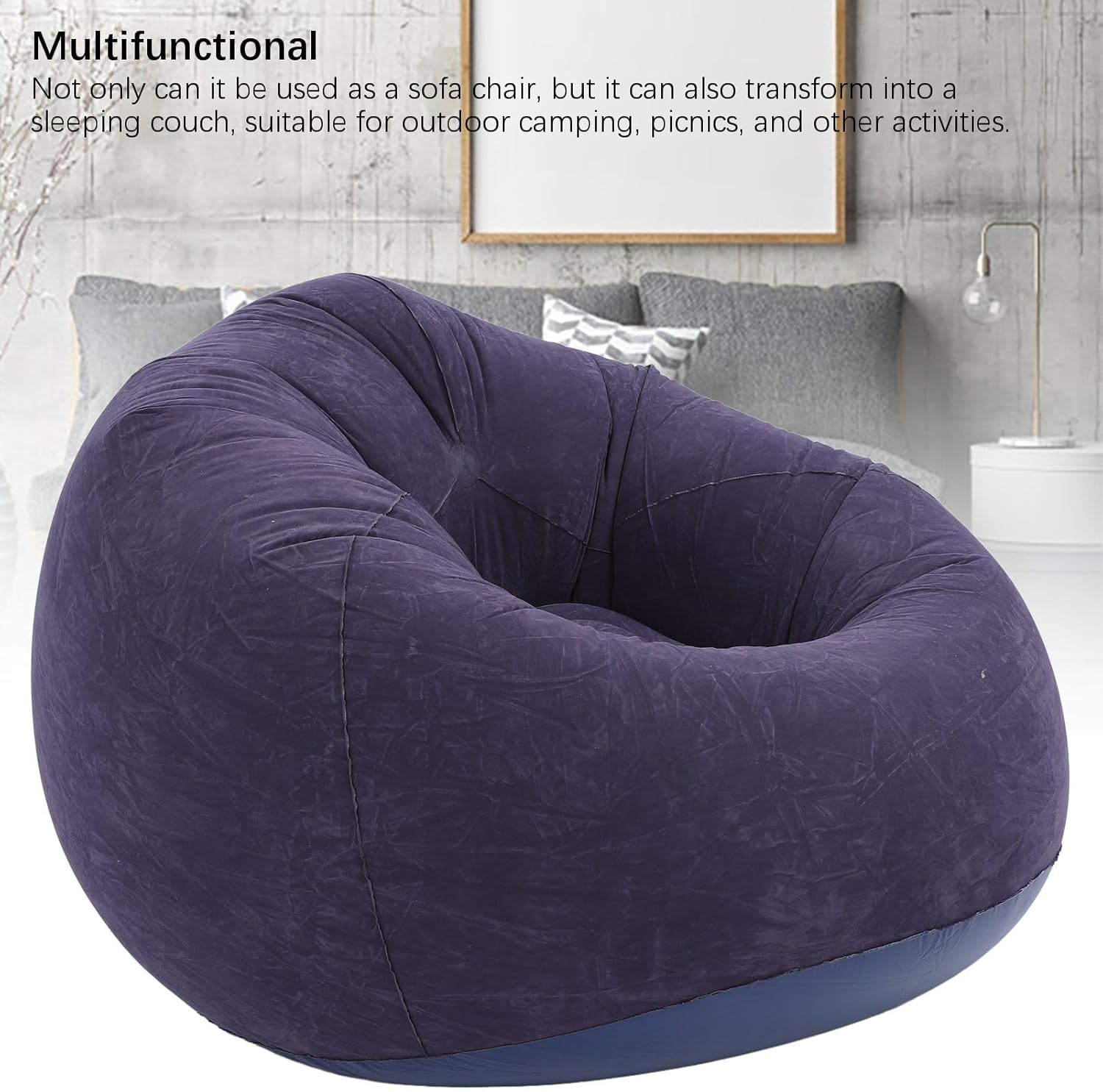 Gernie Inflatable Lounger Air Sofa, Flocking PVC Inflatable Couch, Portable Folding Blow up Sofa, Lazy Couch for Living Room, Bedroom, Balcony, Office, Camping, Travel image number 4