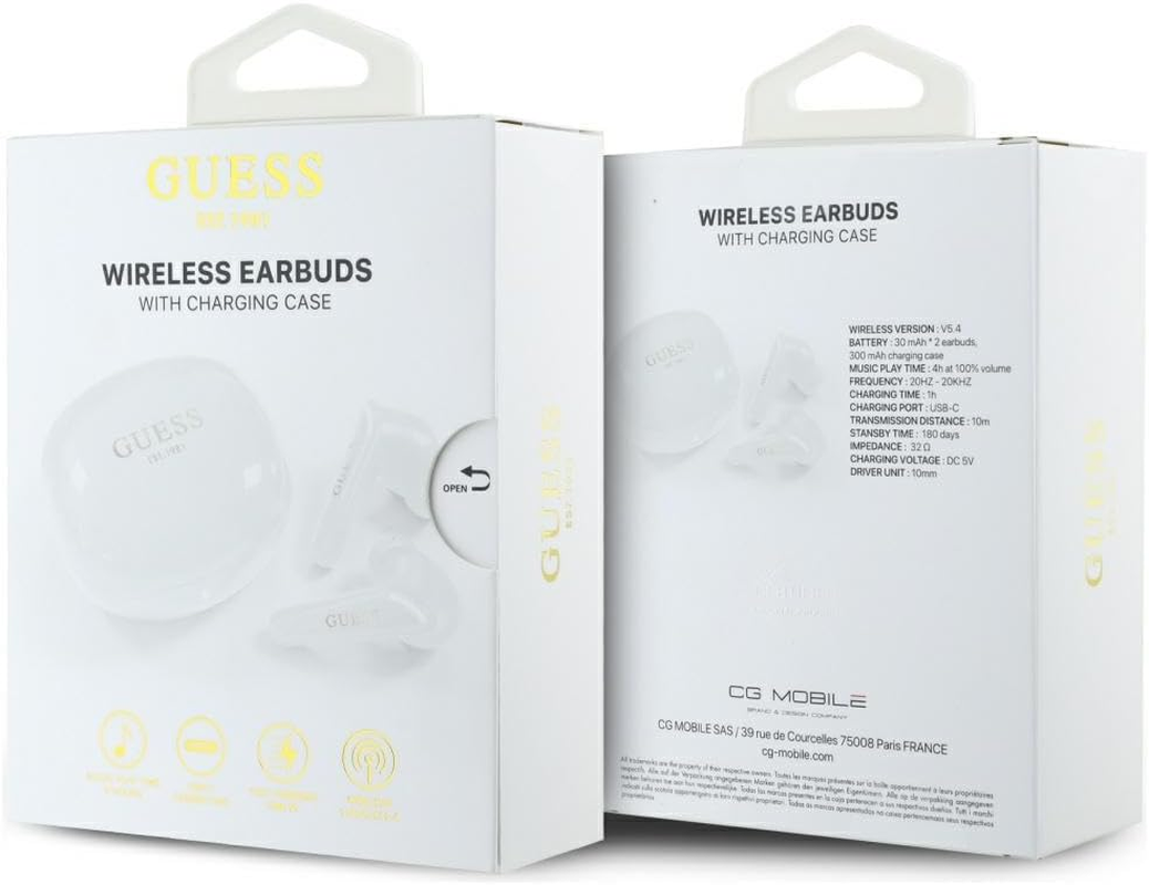 TWS CG Mobile Guess Flat Classic Logo Electroplated Headphones White image number 1