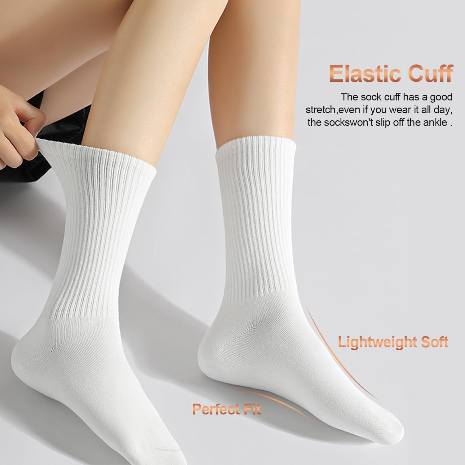 3-6 Pack White Crew Socks Women,Casual Athletic Aesthetic Socks Combed Cotton Socks for Women Granola Girls Clothes,H HOME-MART Womens Crew Lightweight Thin Casual Calf White Socks