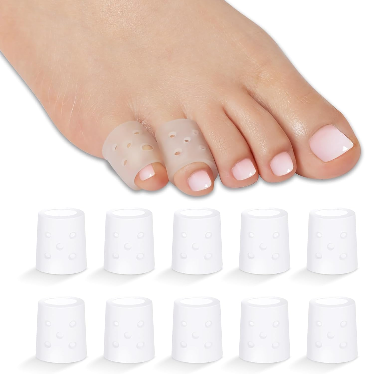 Pinky Toe Protector, (10Pcs-Clear, S Size) Gel Toe Sleeves, Toe Guards with Aloe Vera Extract, Breathable Toe Cushions for Rubbing, Corn, Blister, Toenails Loss, Hammer Toes image number 2