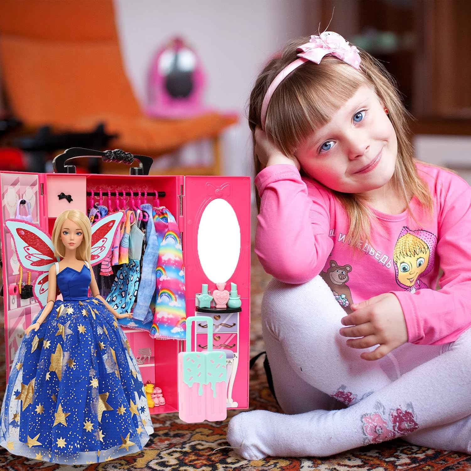 Barwa 101 Pcs Wardrobe Closet Doll Clothes Accessories Suitcase Mermaid Swimsuits Dresses Shoes Hanger Crown Necklace Doll Accessories for 11.5 Inch Girl Dolls Toys Gifts for Girls image number 2