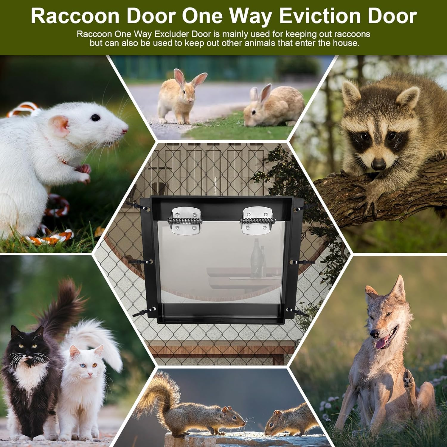 Raccoon Excluder One Way Door, Safe Removal Raccoons Trap Contactless Exclusion Device for Attics,Under Decks & Chimneys Raccoon One Way Exclusion Door
