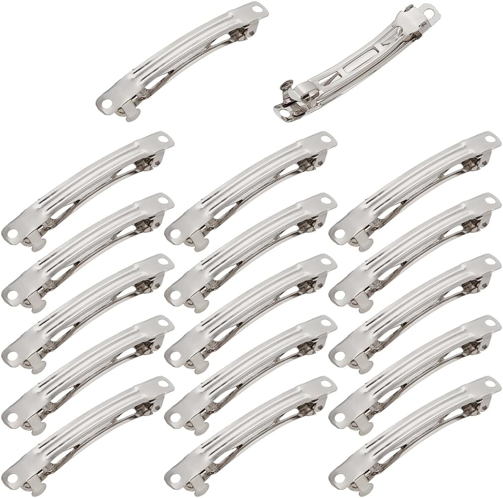 SUNNYCLUE 50Pcs Silver French Barrettes Blank Hair Clip Pin Bulk Metal Iron Simple Rectangle Plain Bow Ponytail Holders Clasps Clips for Crafting DIY Bows Hairs Holder Hairclips Accessories Women