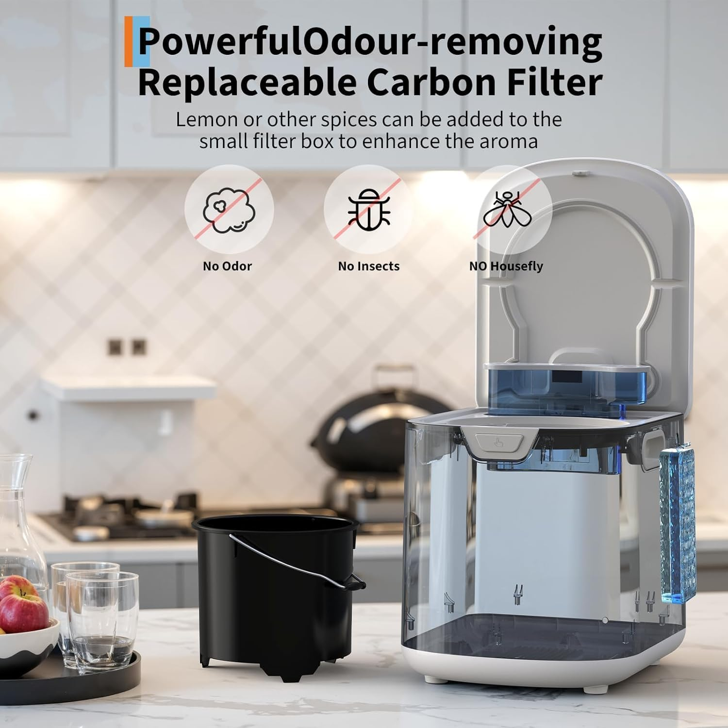 4L Electric Composter for Kitchen Smart Kitchen Waste Compost Bin Odorless/Auto-Cleaning/Intelligent LED Display, Food Composter for Home, Food Waste Compost Machine (White02) image number 4