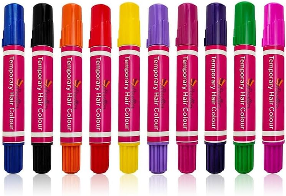 10-Piece Temporary Hair Chalk Pens Set for Kids and Adults | Easy to Use Temporary Hair Colours | Hours of Creative Fun | Fabulous Birthday Gift