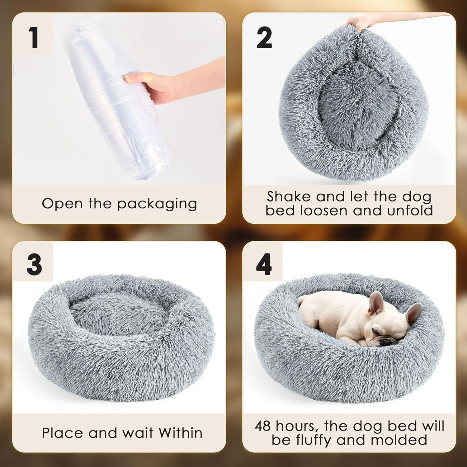 Dog & Cat Bed for Indoor Cats, 20In Calming Donut Bed for Puppy and Kitten, Washable round Fluffy Pet Bed for Small Medium Dogs and Cats (Light Grey) image number 2