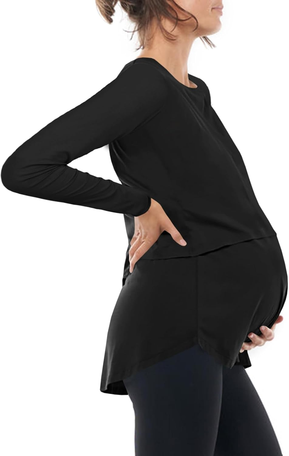 Tankaneo Womens Maternity Nursing Tops Casual Long Sleeve Double Layer Breastfeeding Shirts Pregnancy Clothes