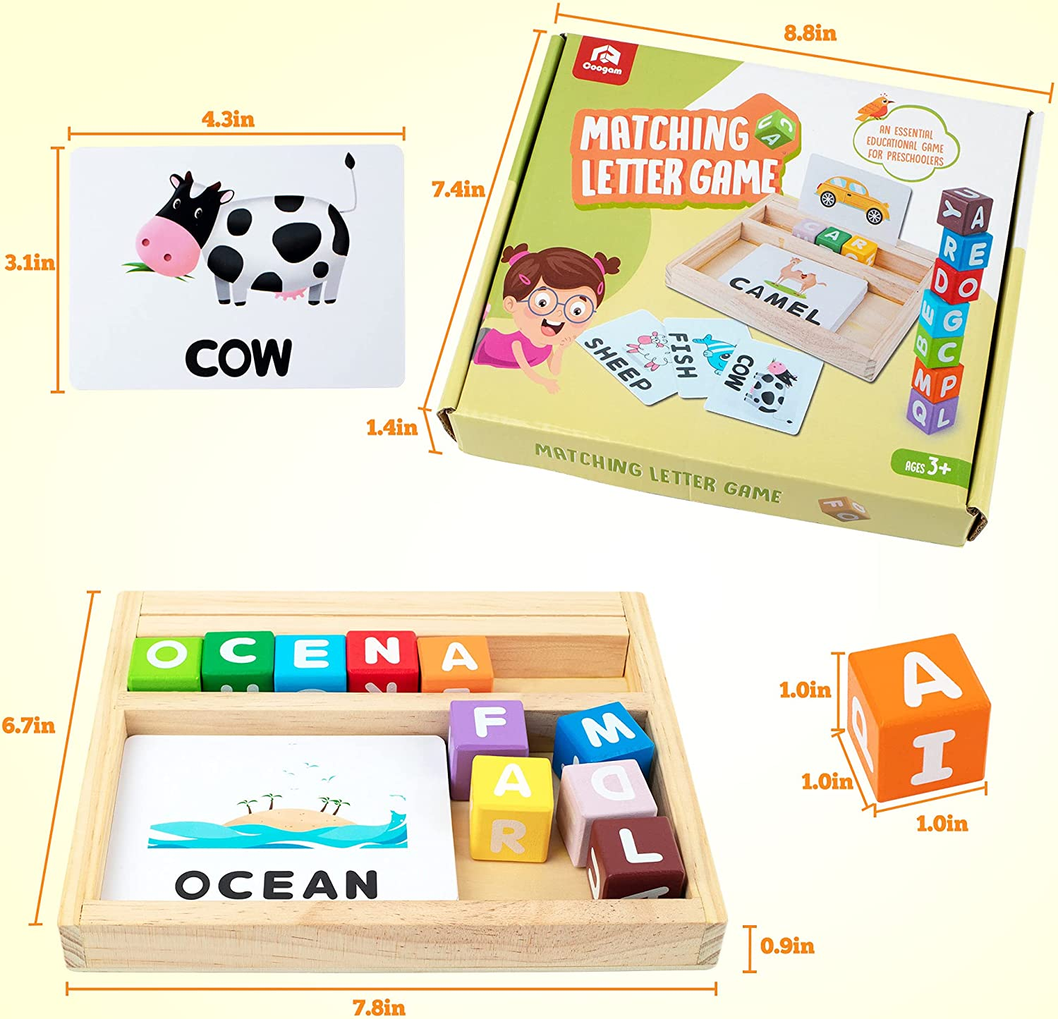 Coogam Wooden Blocks Spelling Game, Color Alphabet Letters Matching Flash Cards ABC Sight Words Learning Educational Montessori Puzzle for Preschool Kids Boys Girls Age 3 4 5 Years Old image number 5