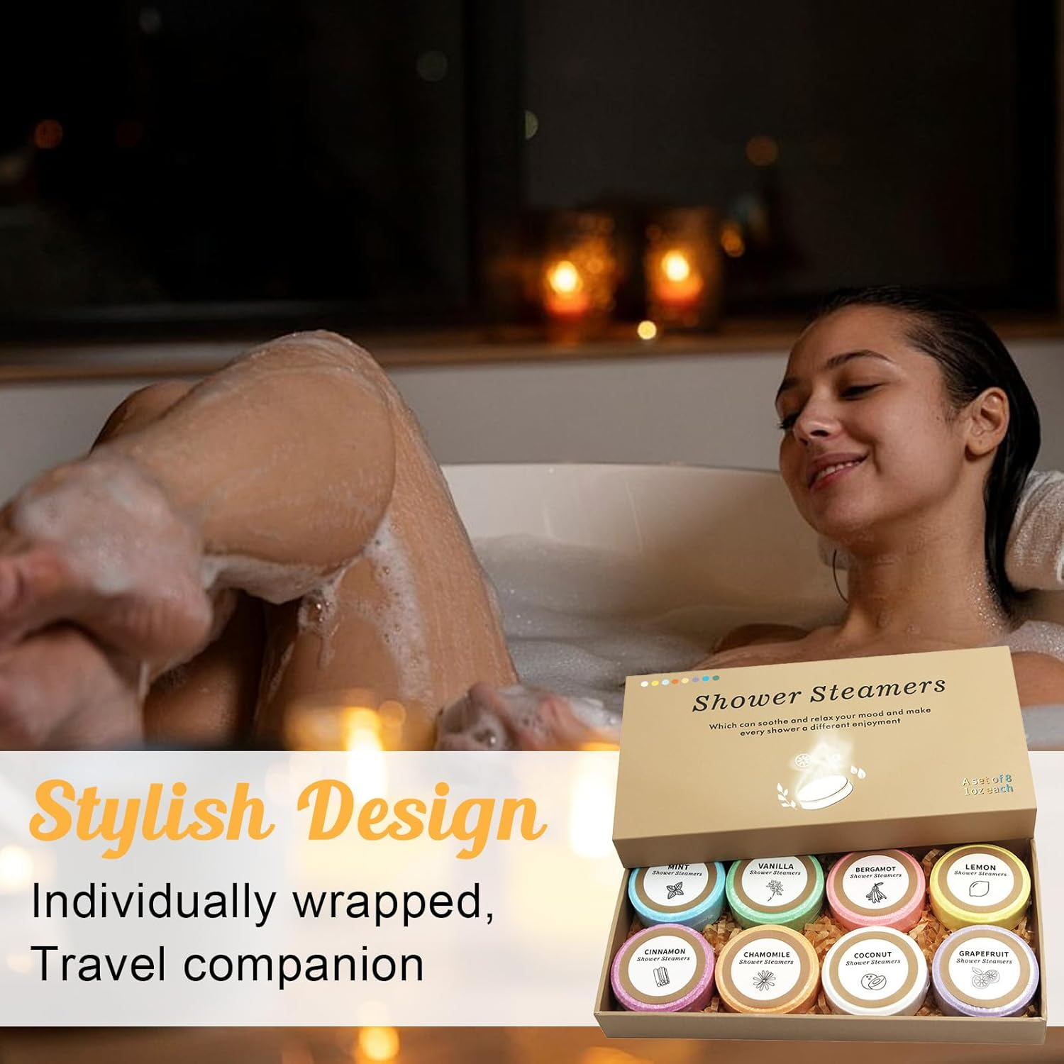 8Pcs Steamer Aromatherapy Shower with Surprise inside Organic Bubble Bath Bomb, Flower Bombs Bath Salts Self Care Shower Tablets, Relaxation Home SPA for Women Relaxation, Valentines Day Gifts for Teens and Adults