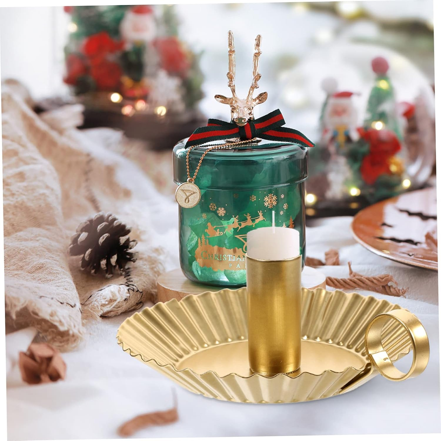 CORHAD Retro Taper Candle Holder Tray Handheld Tea Light Candle Holder Decorative Home Accessory for Parties image number 3