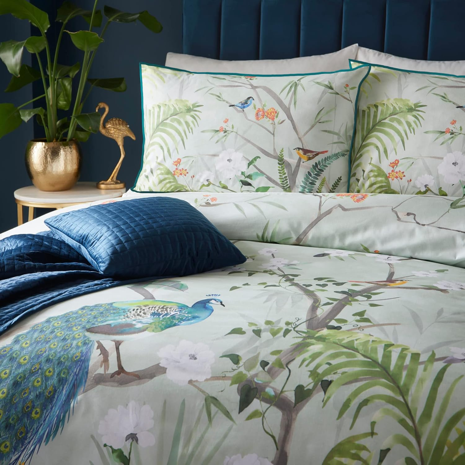 SOIRE'E Peacock Jungle - 100 Percent Cotton Duvet Cover Set - Double Bed Size in Green image number 1