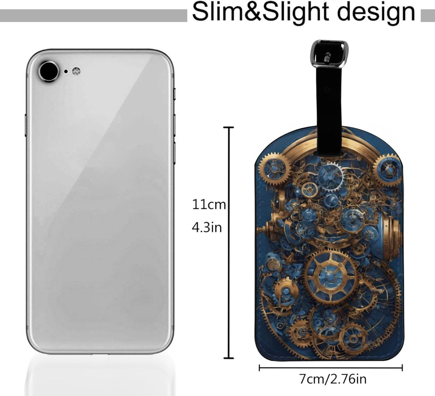 Gears Clock Bronze Century Print 4.3 X 2.76 Inch Cute Tags Elegant Luggage Tags Suitcases Stylish Travel Accessories image number 2