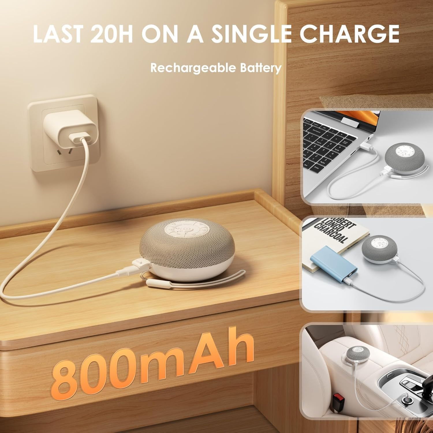 White Noise Machine, Portable Sound Machine for Baby Adult Sleeping, 39 Soothing Sounds White Noise Shush, Night Lights, 30-60-90Min Timer, Bluetooth Connection image number 1