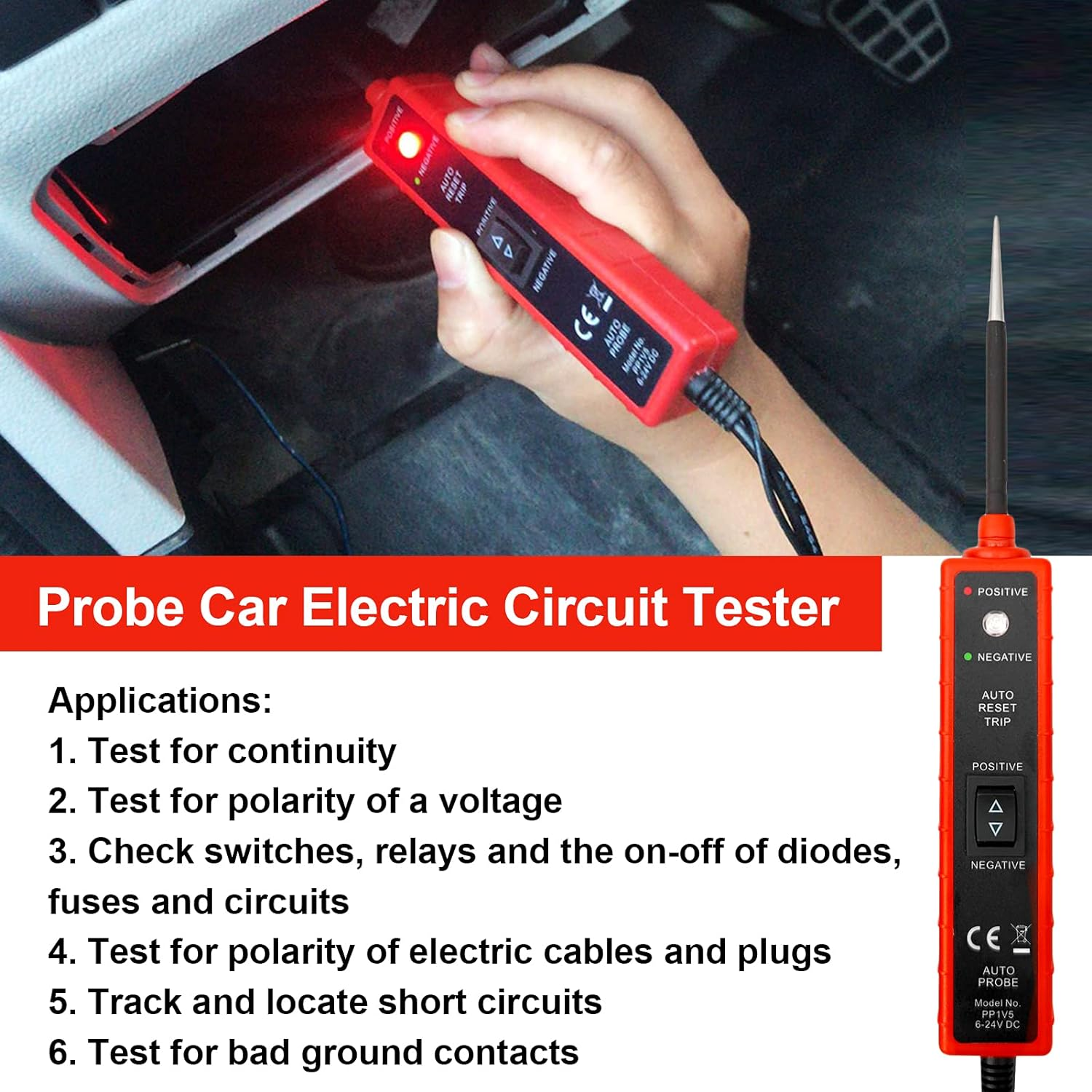 Automotive Electric Circuit Tester, Circuit Detector with Cable, Car Electrical Test Tool for 6-24V DC Vehicle image number 5
