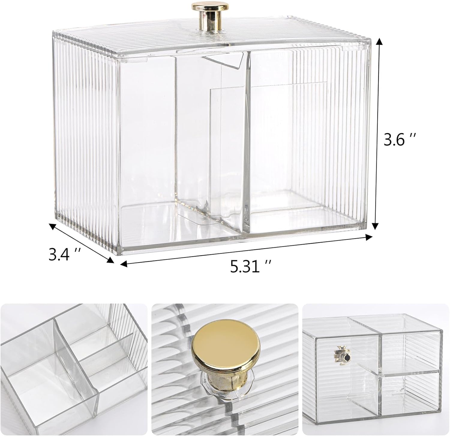 Tbestmax Qtip Holder Dispenser 3-Section Clear Bathroom Container Organizer 3 Grids Cotton Swab/Pad/Ball Holder Container Cosmetics Storage for Vanity image number 5
