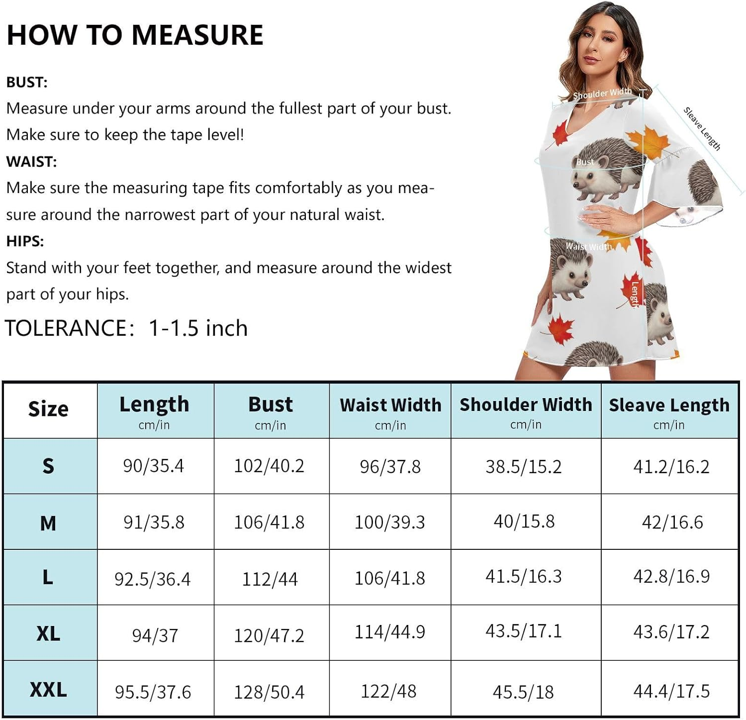 Hedgehog Fall Leaves Chiffon Dress Printed Line Maternity Dress image number 4