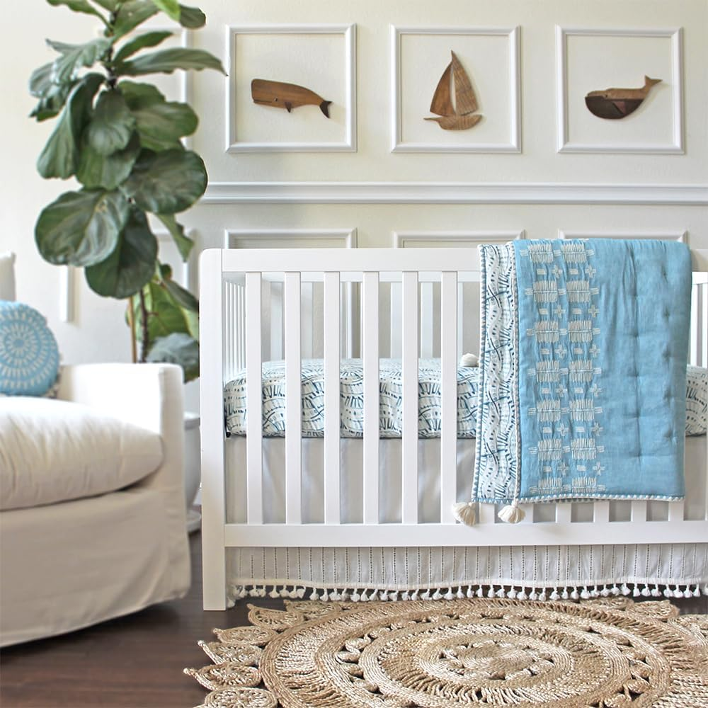 Crane Baby Blanket, 36&rdquo; X 36&rdquo;, Soft Cotton Quilted Nursery Blanket for Boys and Girls, Blue image number 6