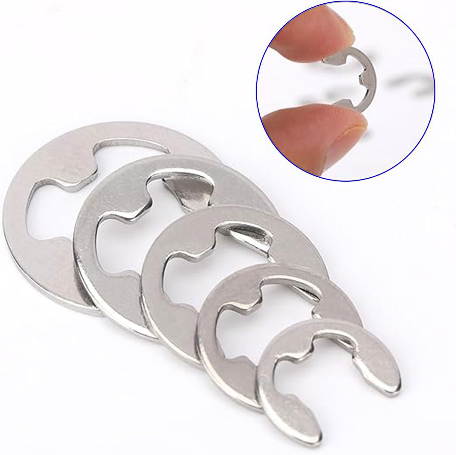 290Pcs 304 Stainless Steel E-Clip Assortment Kit, External Retaining Ring Assortment Set, Snap Ring Clip, 13 Sizes 1.2-15Mm E Circlip Retainer Rings for Bearings, Gears, Pulleys and Axles image number 2