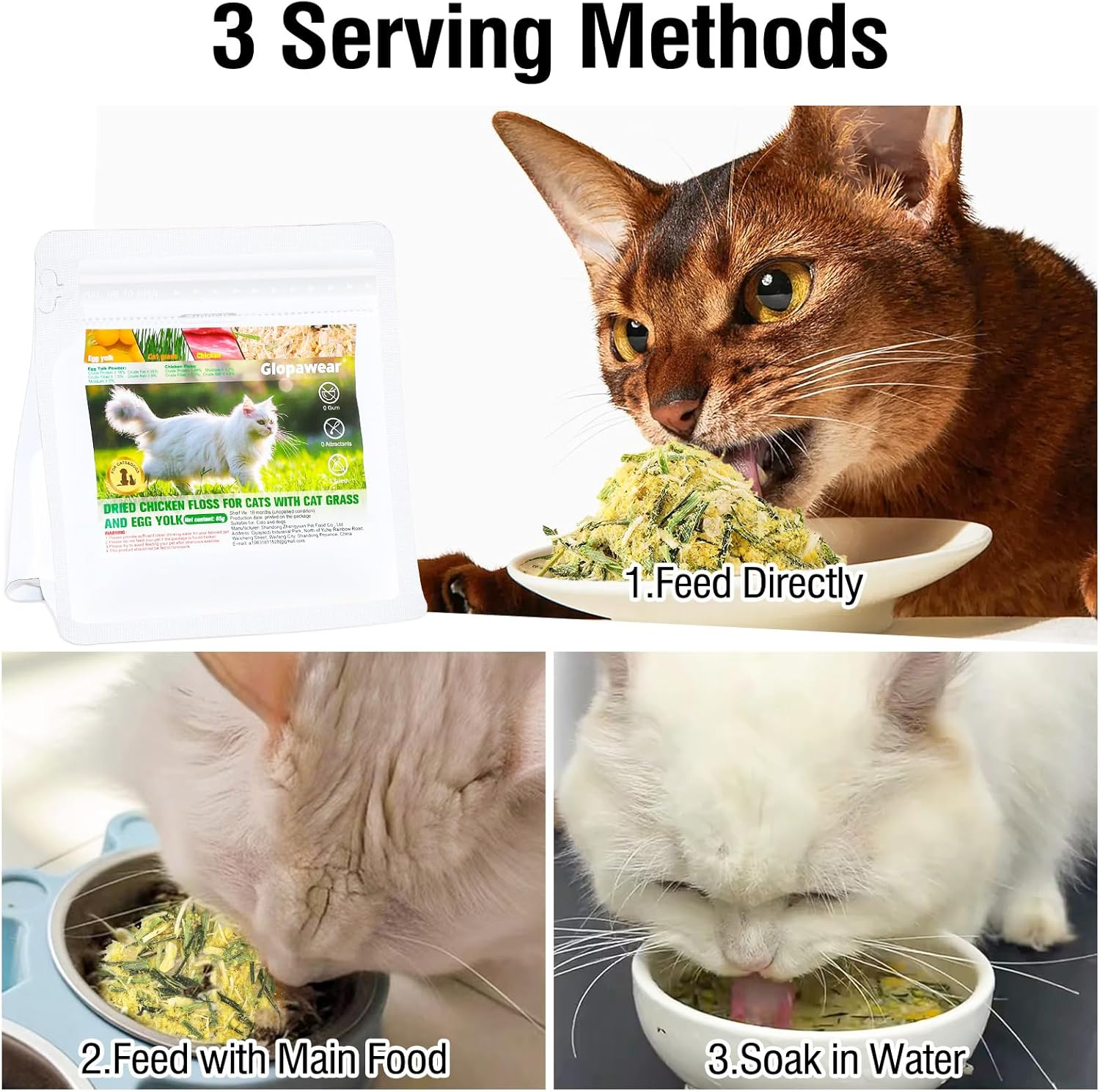 Glopawear Cat Grass Treats with Freeze Drying Cat Grass Egg Yolk Chicken Floss, Cat Snacks, Helps Cats Discharge Hairballs, Reduces Gastrointestinal Buildup 2.3Oz/63G image number 6