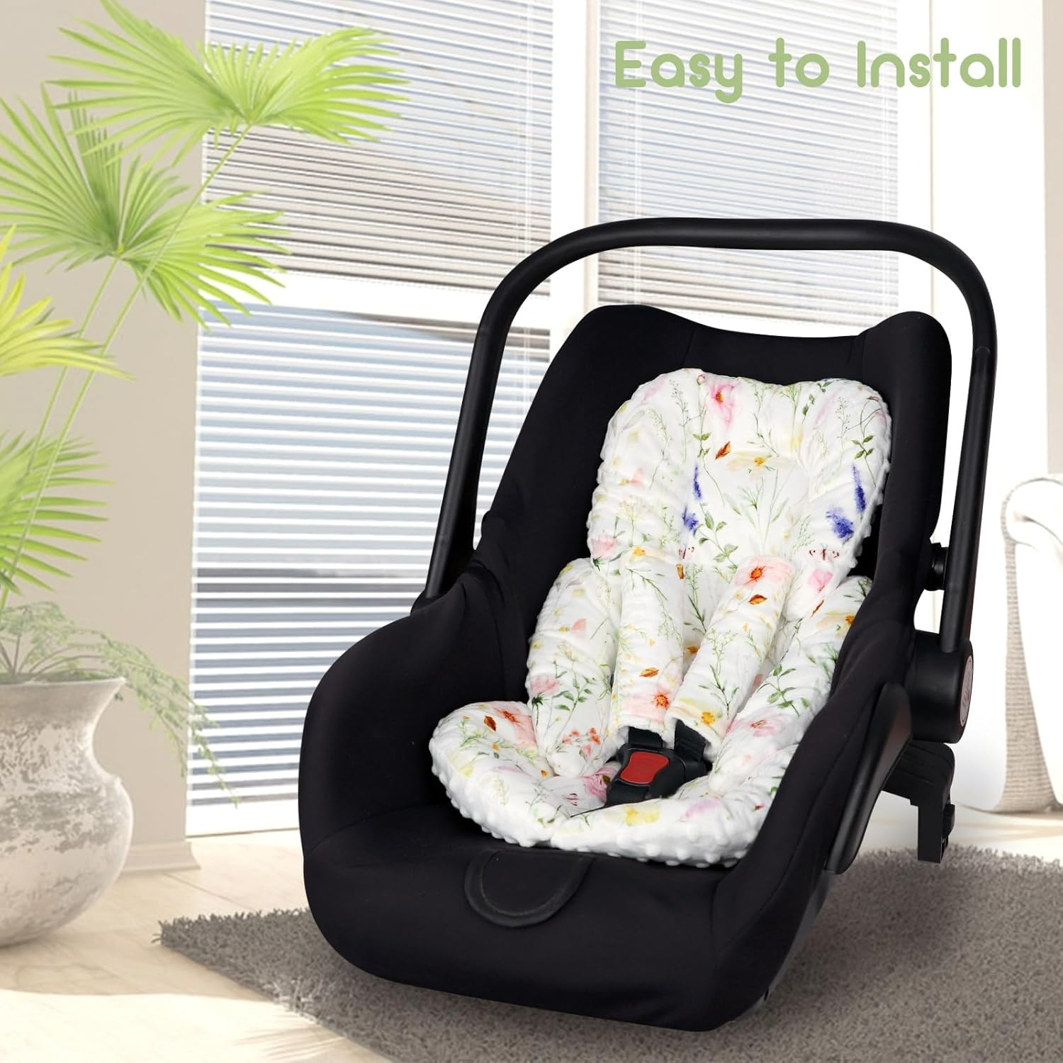 Infant Car Seat Insert Cushion, Super Soft Baby Car Seat Head Support & 2 Straps Pads, Reversible Preemie Newborn Carseat Insert, Fit Car Seat, Stroller, Infant Bouncer, Wildflowers