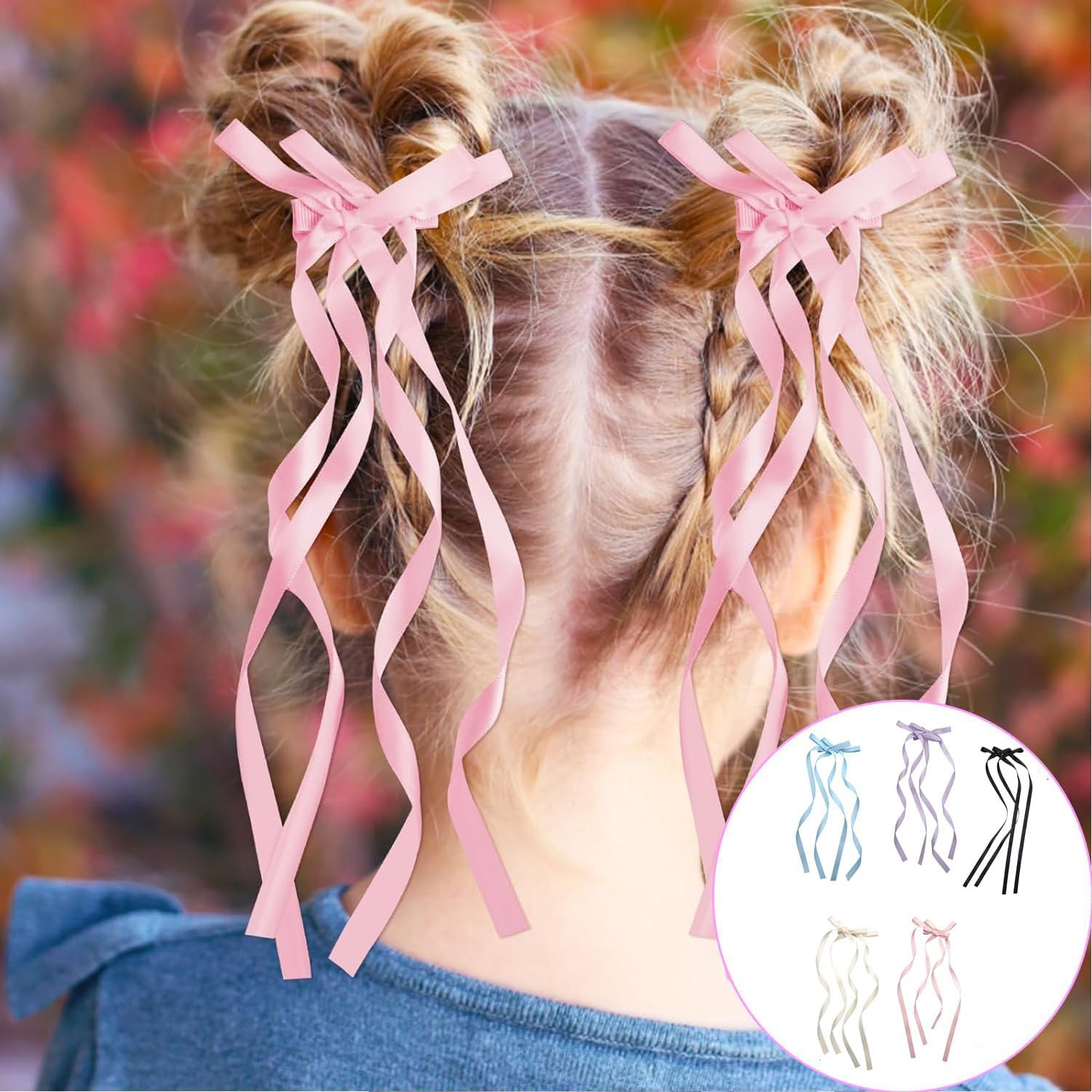 Yuannee Long Hair Bow, 10 Pieces Bow Hairpin Small Hair Clip Bows Hair Scrunchie Cute Hair Scrunchie Band Hair Clip for Party Wedding image number 6