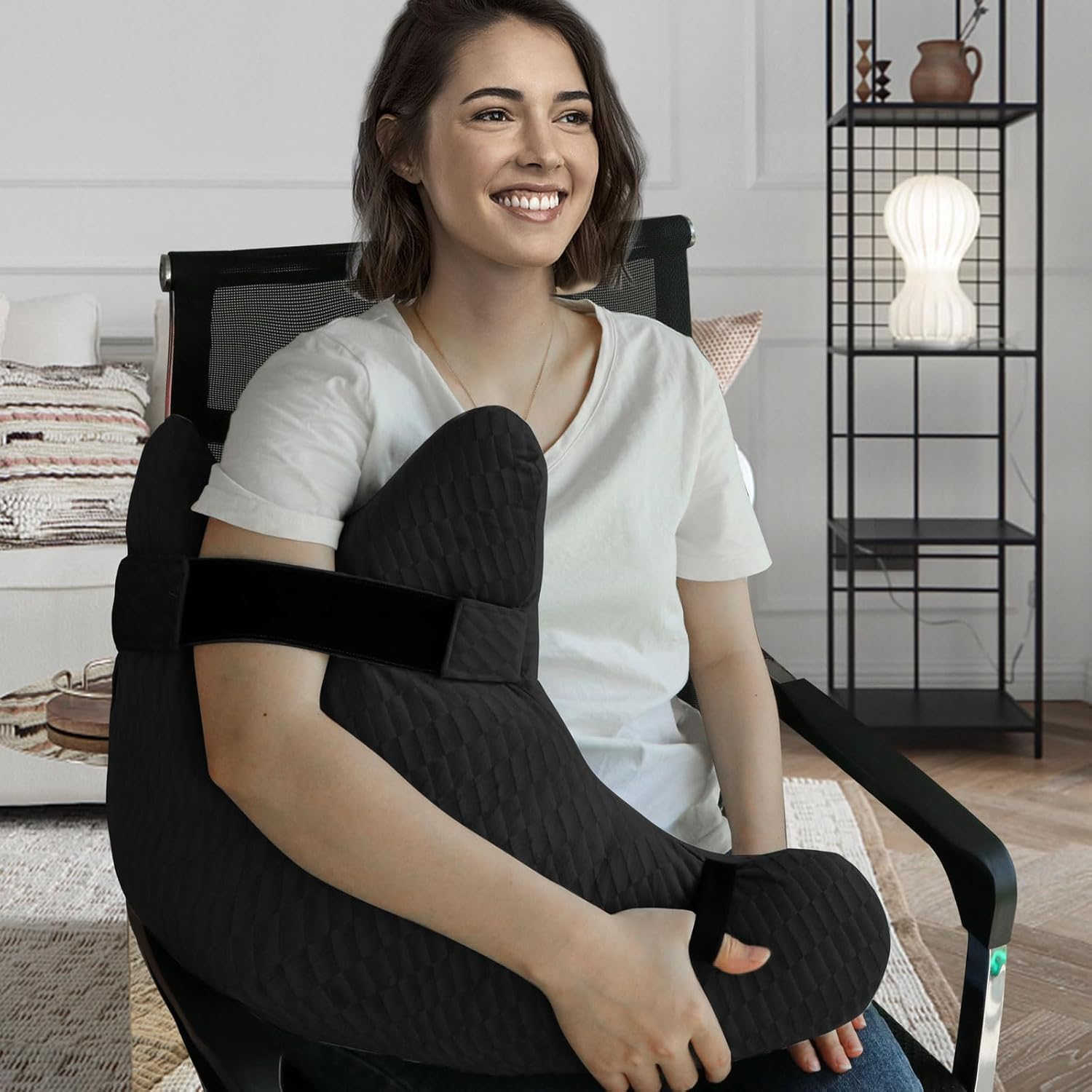 Shoulder Surgery Pillow, Shoulder Pillow for Shoulder Pain, Rotator Cuff Pillow, Arm Pillows for Adults after Surgery, Side Sleeper Pillow for Neck and Shoulder Pain Relief (Black with Strap)