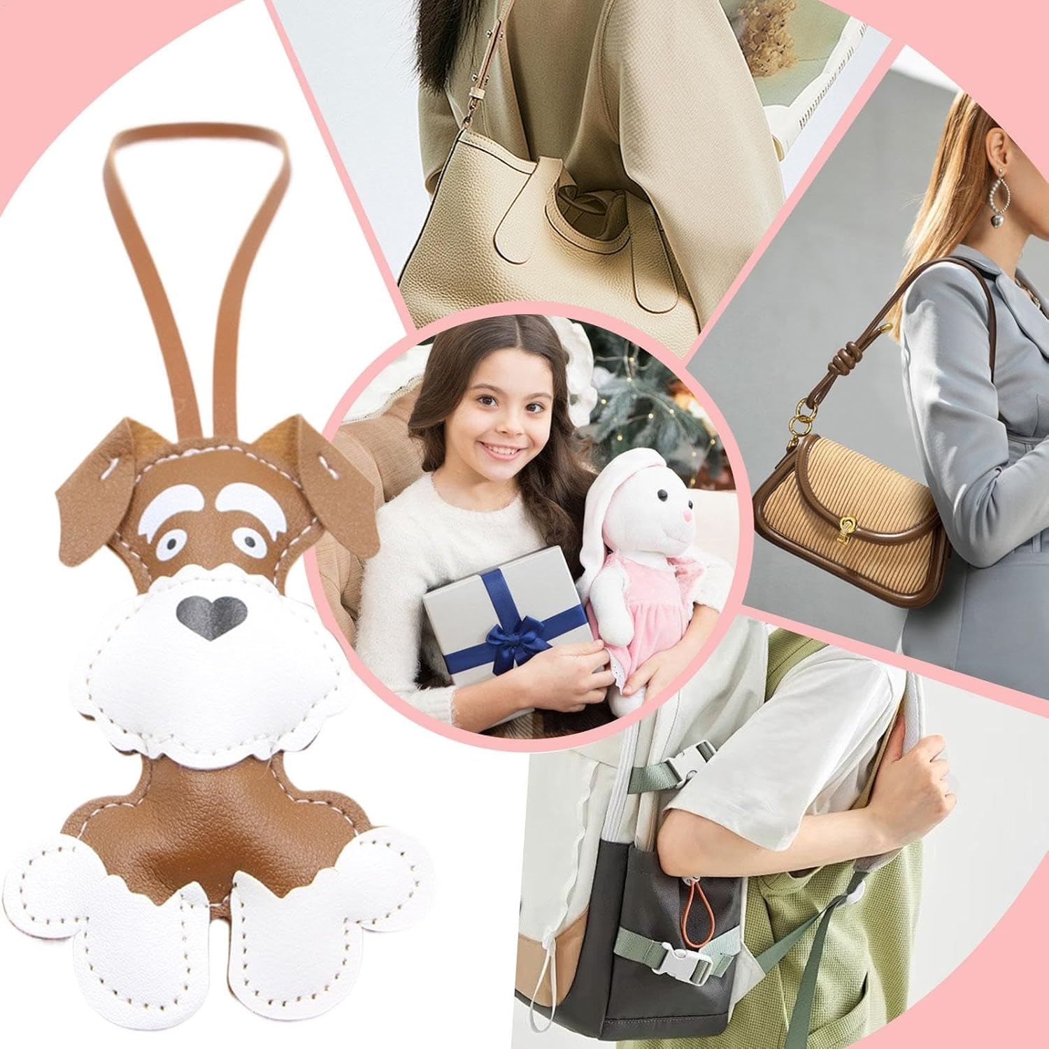 Leather Pet Bag Charm, Dog Backpack Charm, Dog Shape Trailer for Bag | Creative Accessory Puppy Pu Leather Wallet Bag Bag Smart Compound Bag Pendant