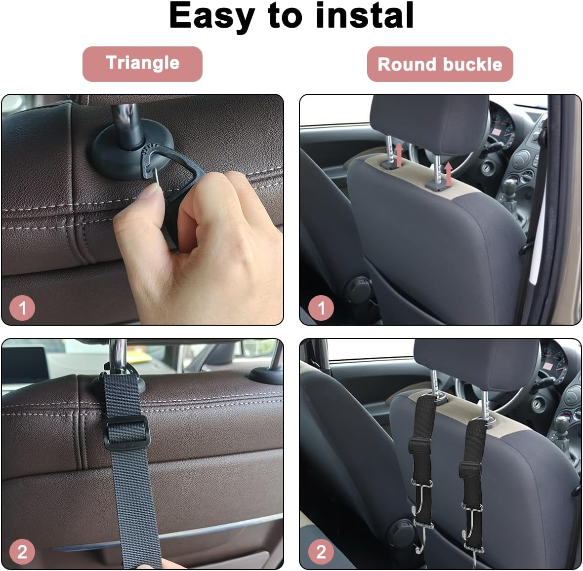 Maxin 4 PCS Car Purse Hook/Holder,Contains 2 Torches and 2 Triangular Hooks, Car Seat Headrest Hooks for Purses and Bags, Adjustable Hidden Metal Hooks for Car Handbag. image number 6