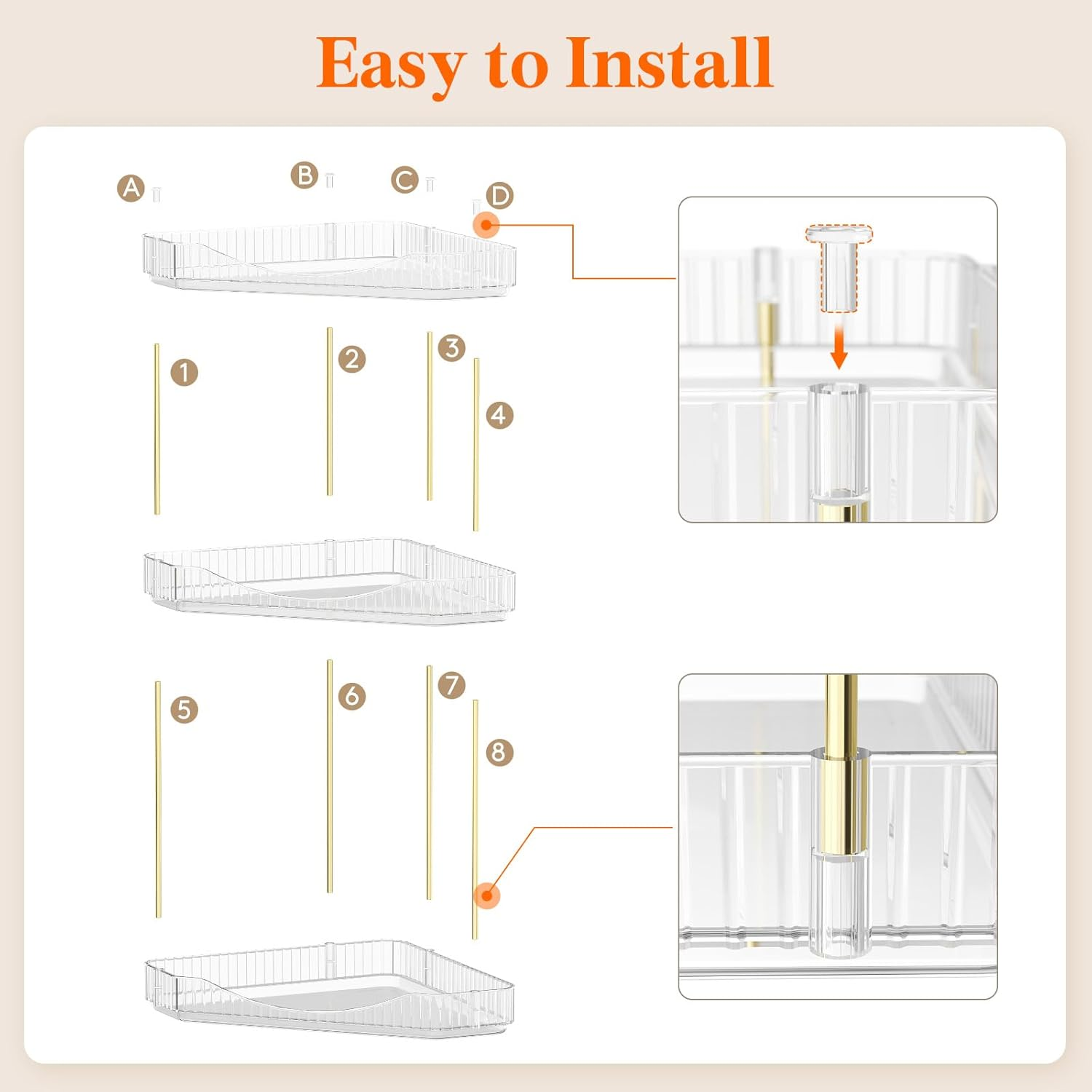 Lifewit 3-Tier Bathroom Organiser Countertop Storage, Plastic Makeup Skincare Organiser, Vanity Perfume Trays Counter Shelf, Corner Shower Caddy, Corner Storage in Dresser, Bedroom, Kitchen, Clear image number 1