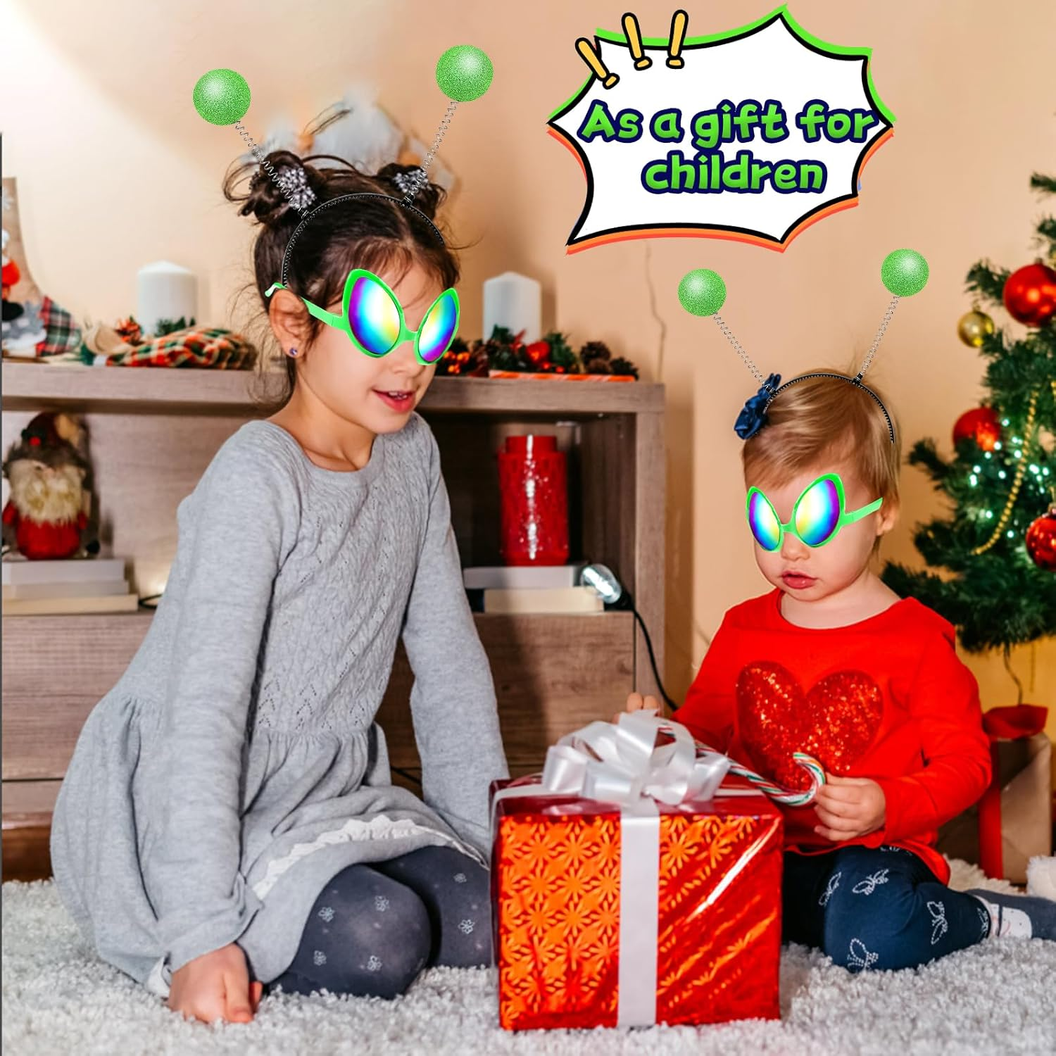 Pack of 2 Alien Glasses Costume Sunglasses, 2 Pieces Funny Martian Antenna Headband, Party Glasses, Decorative Alien Space Costume Cosplay Party Rave Accessories Halloween Carnival, Green, One image number 4