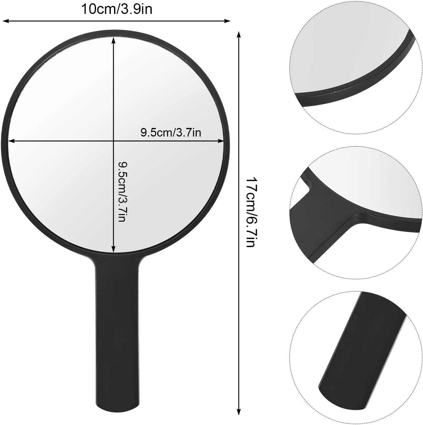 Handheld Mirror, round Makeup Mirrors with Handle, Hairdresser'S Shaving Mirror, Cosmetic Mirror, Pocket Mirror for Handheld Use, Home, Travel (Round Black)