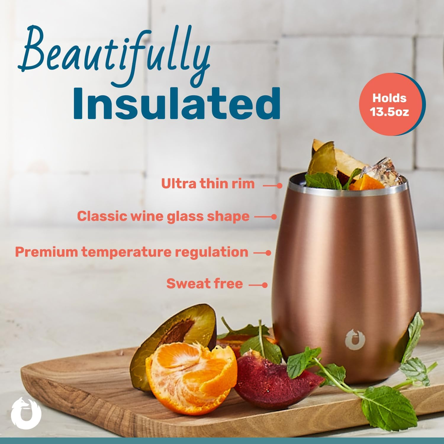 SNOWFOX Premium Vacuum Insulated Stainless Steel Grand Pinot Wine Glass -Set of 2 -Chilled Wine Stays Icy Cold -Stemless Cocktail Glasses -Elegant Home Entertaining -Classic Barware-13.5Oz -Black/Gold image number 4