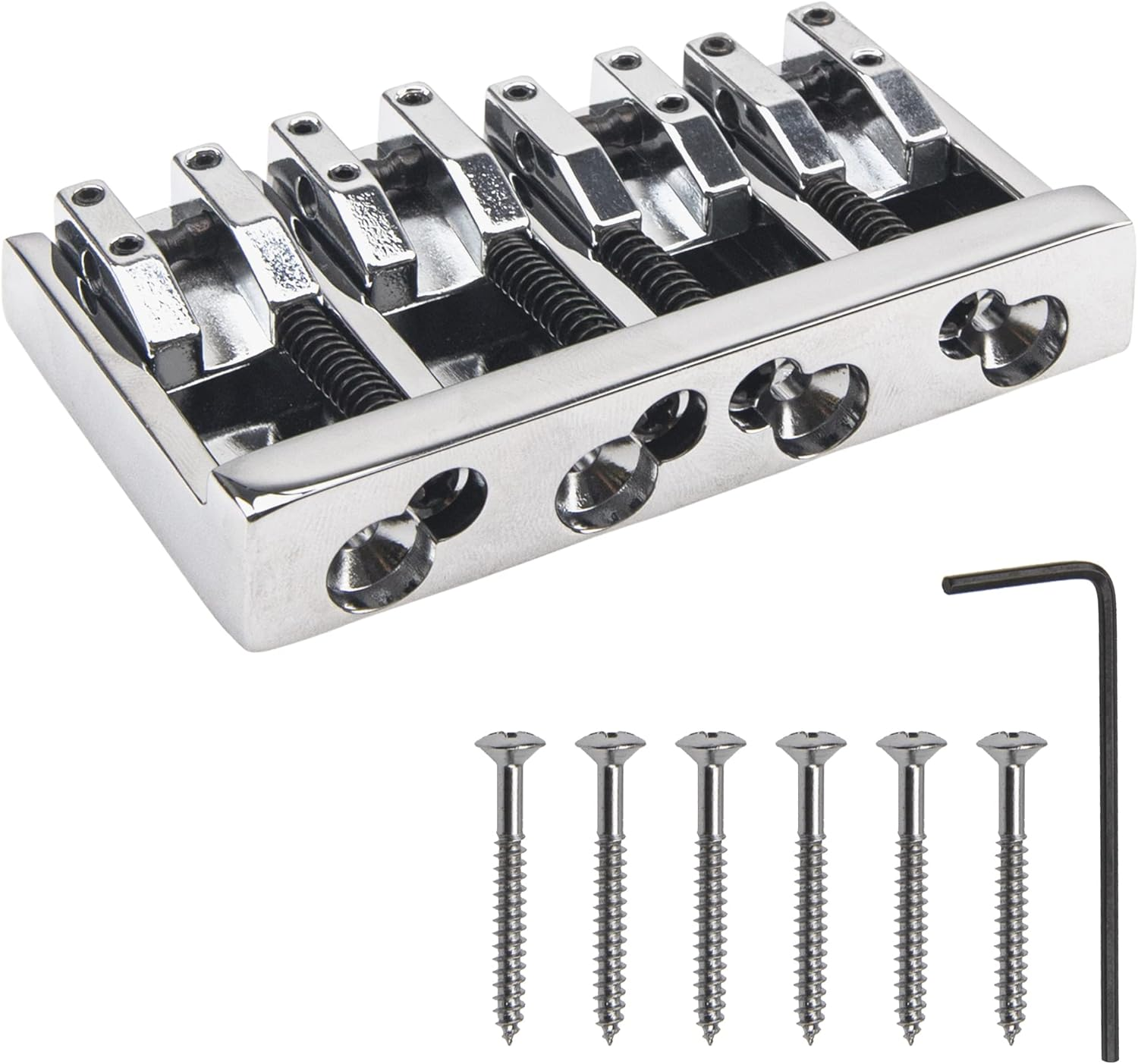 1Pcs 4 String Electric Bass Bridge High-End Roller Saddles Bridge Tailpieces Suit Compatible with Bass Guitar Accessories (Silver) image number 1