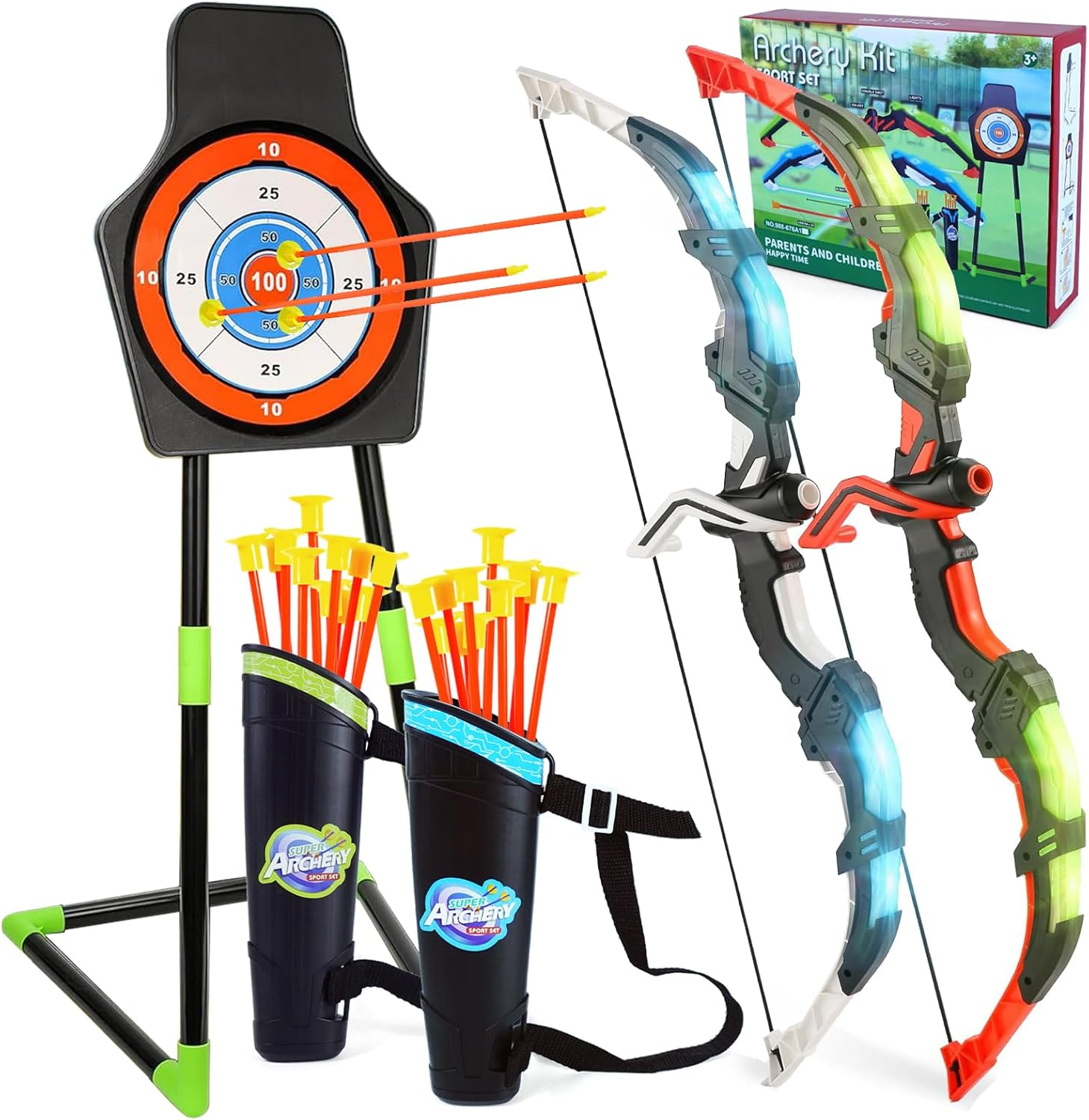 Bow and Arrow Set for Kids, 2-Pack LED Light up Archery Set with 20 Suction Cup Arrows, Outdoor Toy for Boy Girl with Standing Target&2 Quivers, Birthday Kid 5 6 7 8 9 Year Old image number 3