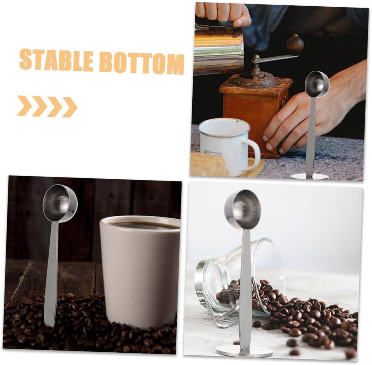 Cabilock 3Pcs Stainless Steel Coffee Bean Tamper and Measuring Spoon Portable Coffee Scoop with Rounded Edges for Accurate Espresso Powder Pressing and Bean Measuring image number 1