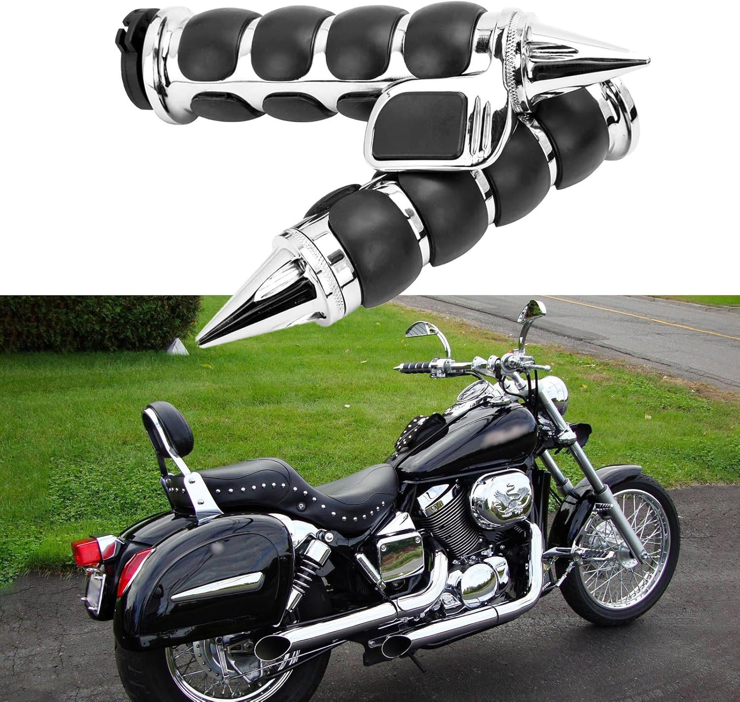 Pair of 1" Dual Chrome Motorcycle Bar End Hand Grips Handlebar Compatible with Cruisers Harley Yamaha Suzuki