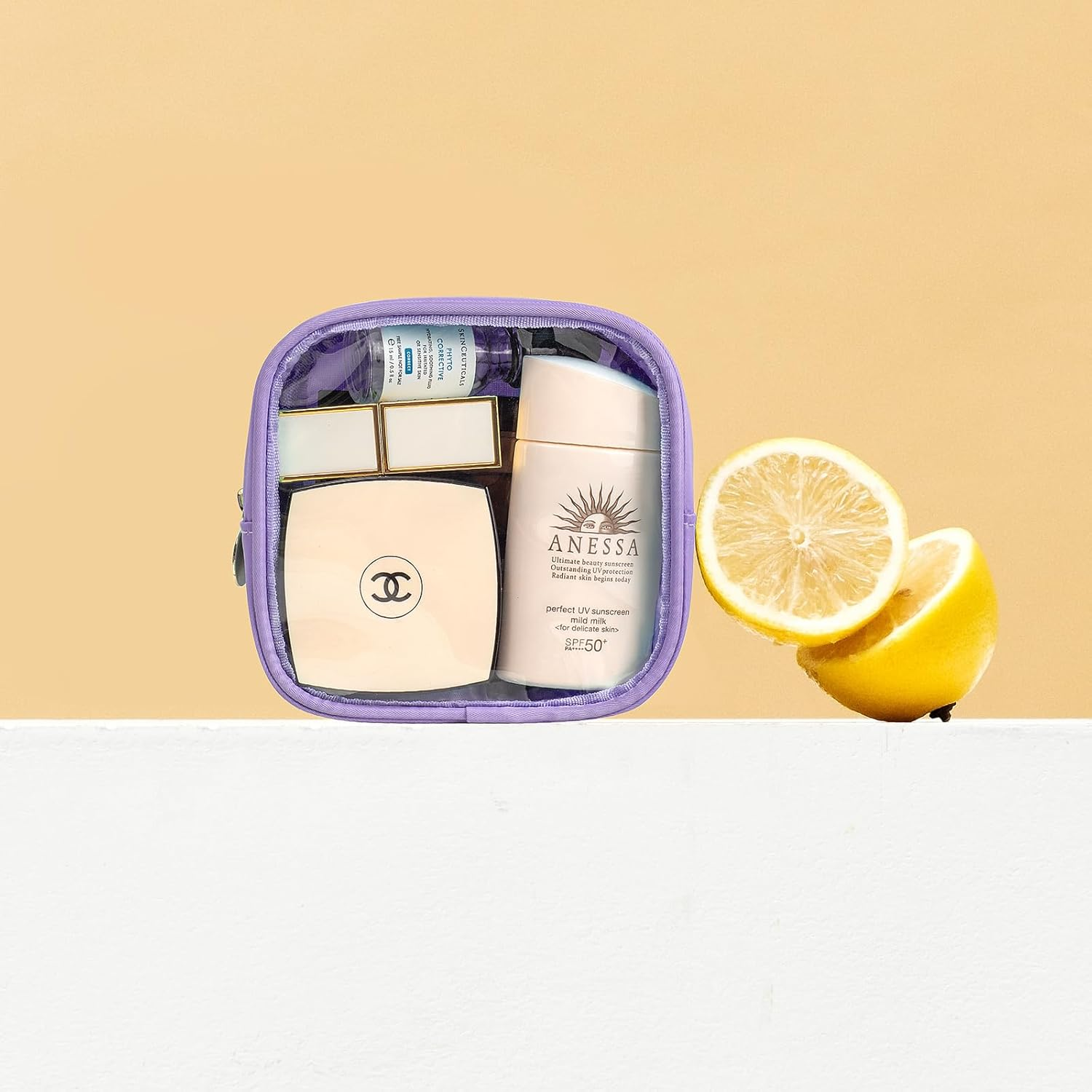 DDPOND Small Clear Makeup Bag for Purse,Clear Toiletry Bag TSA Approved Toiletry Bag Travel Makeup Bag Pouch Car Accessories Travel Essentials for Women Girls(Large Yellow) image number 6