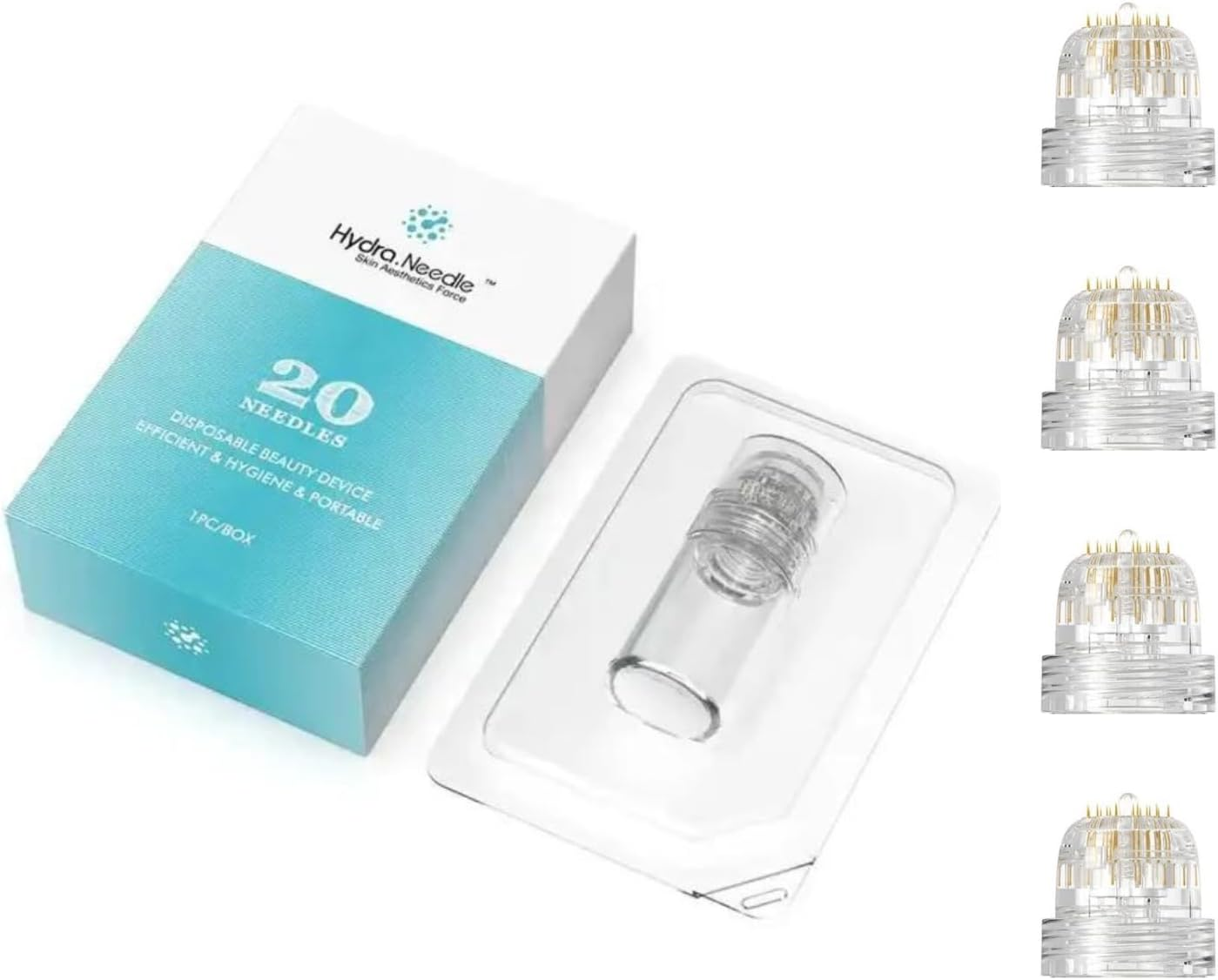 Derma Stamp Hydra Roller H20 Facial Skincare Tool with 4 Gold Titanium 0.25Mm/0.5Mm Replacement Heads & Serum Applicator, Reusable Device for Hair, Beard,Skin (0.25Mm) image number 2