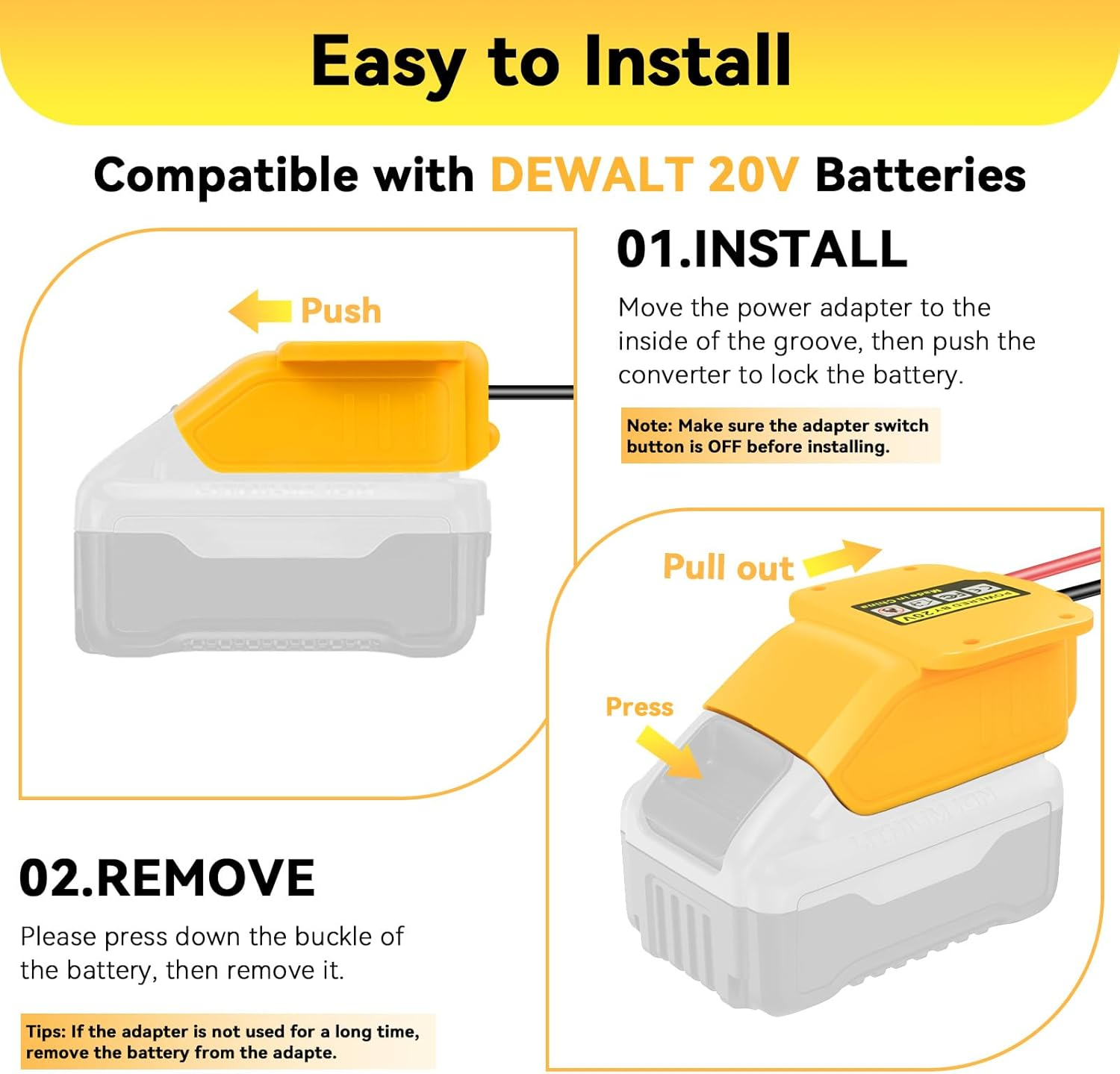 Car Jump Starters Adapter for Dewalt 18V with Batteries Jumper Cables with Heavy Duty Automotive Booster Cables Cigarette Lighter Alligator Clip Fuse for Jump Starting Dead or Weak (61CM) image number 1